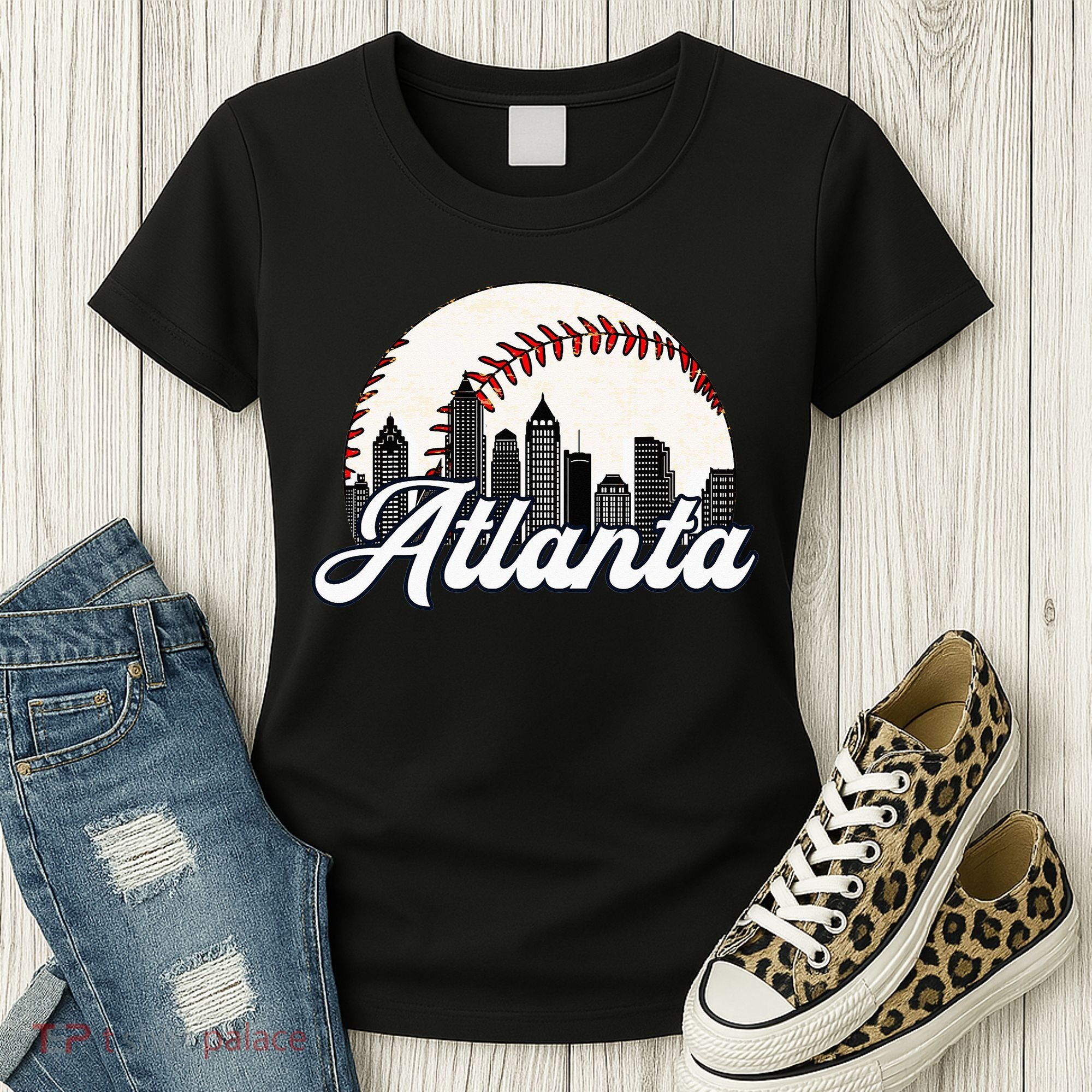 Atlanta Baseball Skyline Atlanta Cityscape Women's T-Shirt