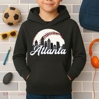 Atlanta Baseball Skyline Atlanta Cityscape Kids Hoodie thumb 2