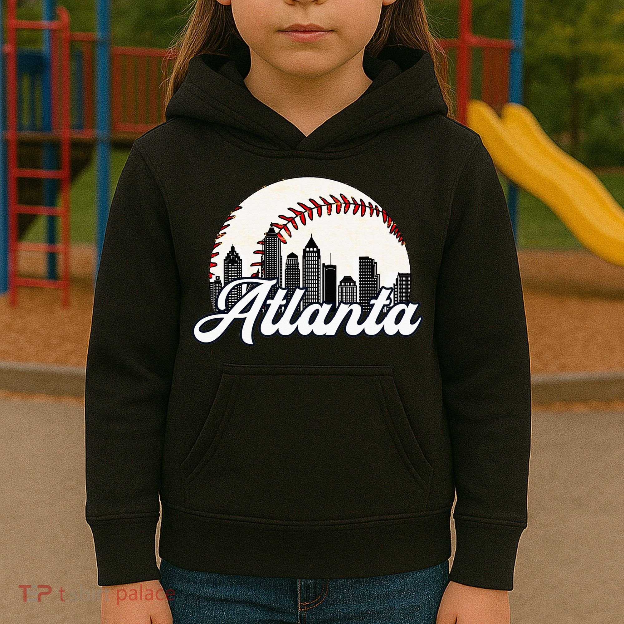Atlanta Baseball Skyline Atlanta Cityscape Kids Hoodie
