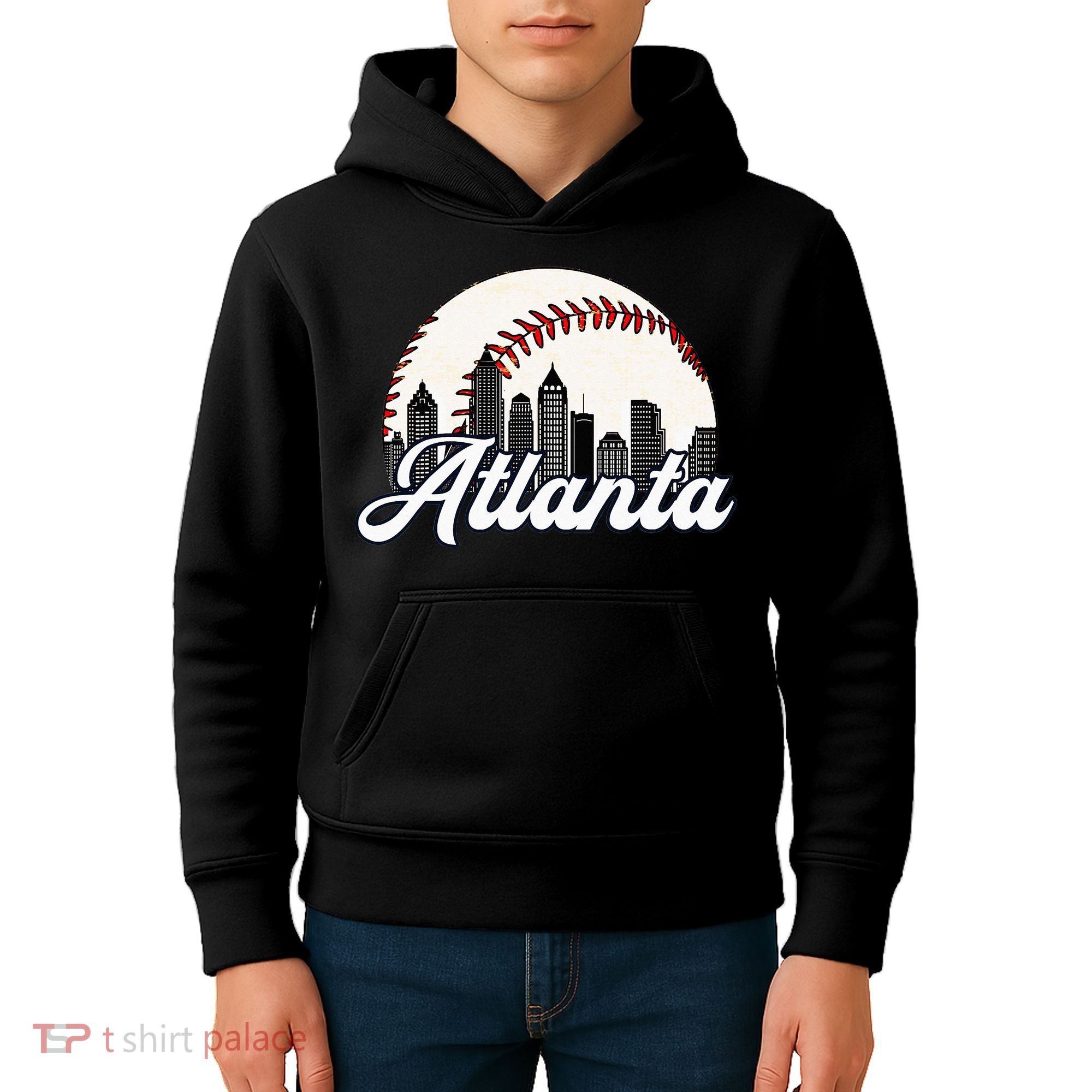Atlanta Baseball Skyline Atlanta Cityscape Kids Hoodie