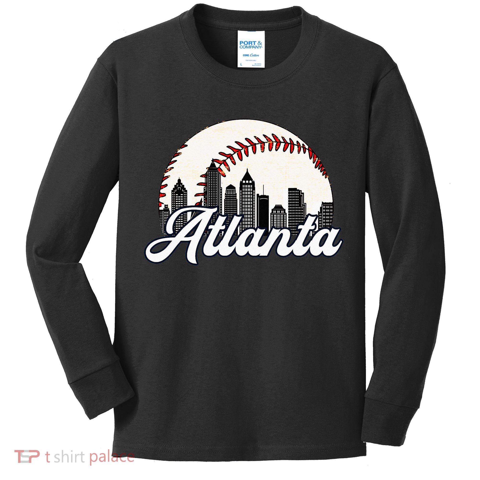 Atlanta Baseball Skyline Atlanta Cityscape Kids Long Sleeve Shirt
