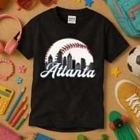 Atlanta Baseball Skyline Atlanta Cityscape Kids T-Shirt thumb 3