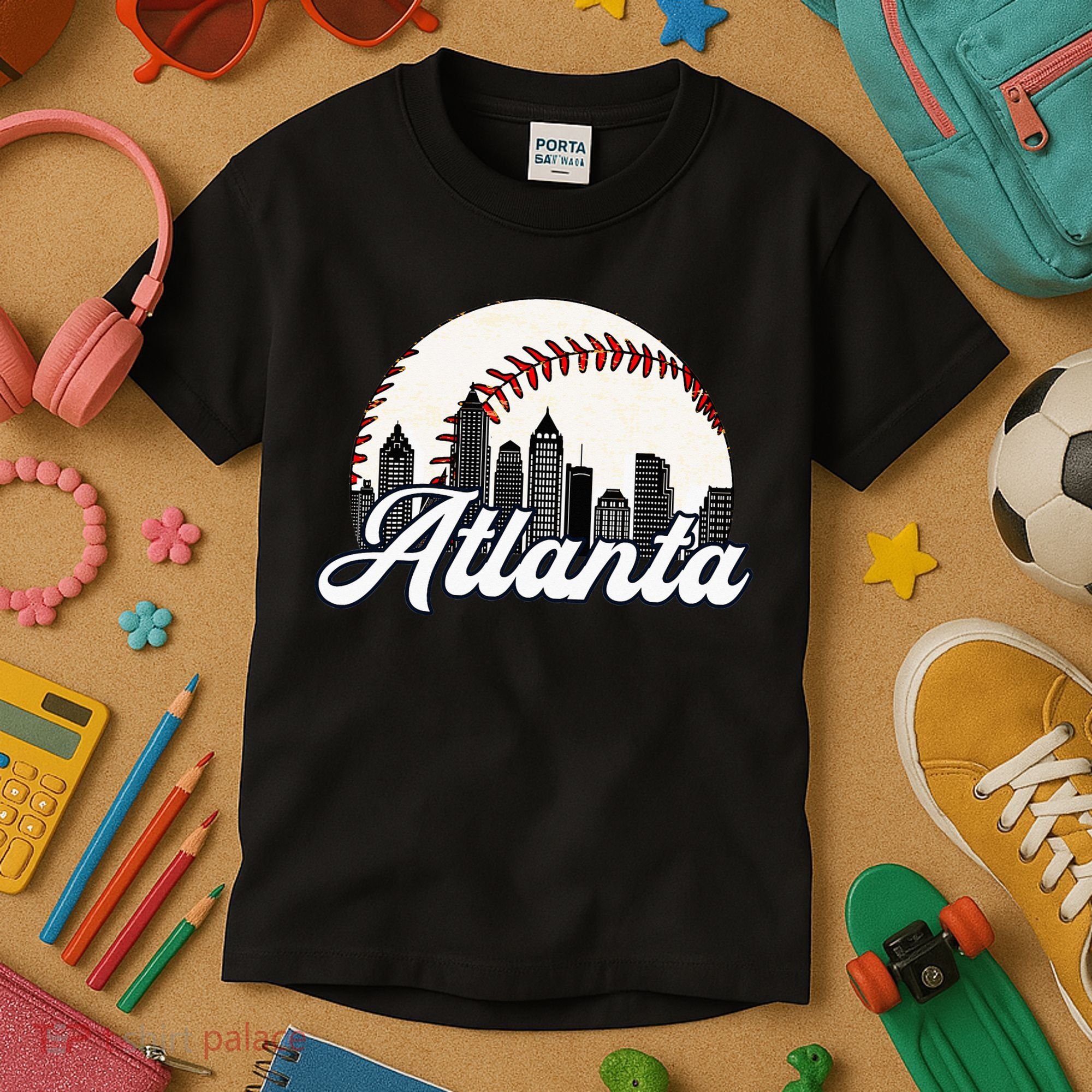 Atlanta Baseball Skyline Atlanta Cityscape Kids T-Shirt