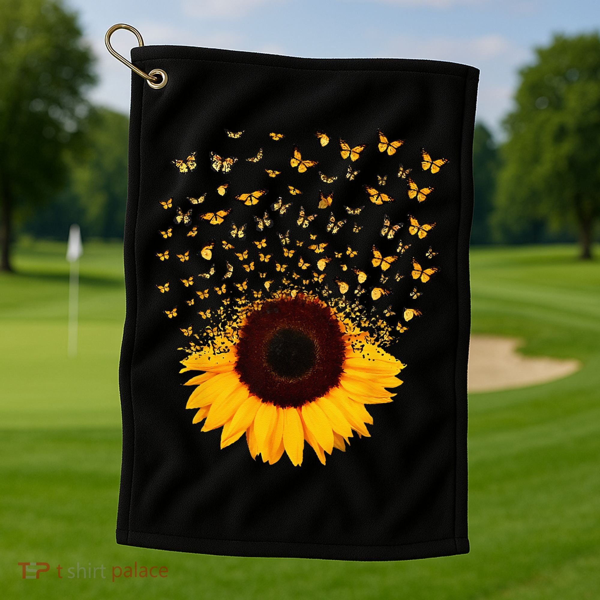 Adorable Butterfly Sunflower Golf Towel