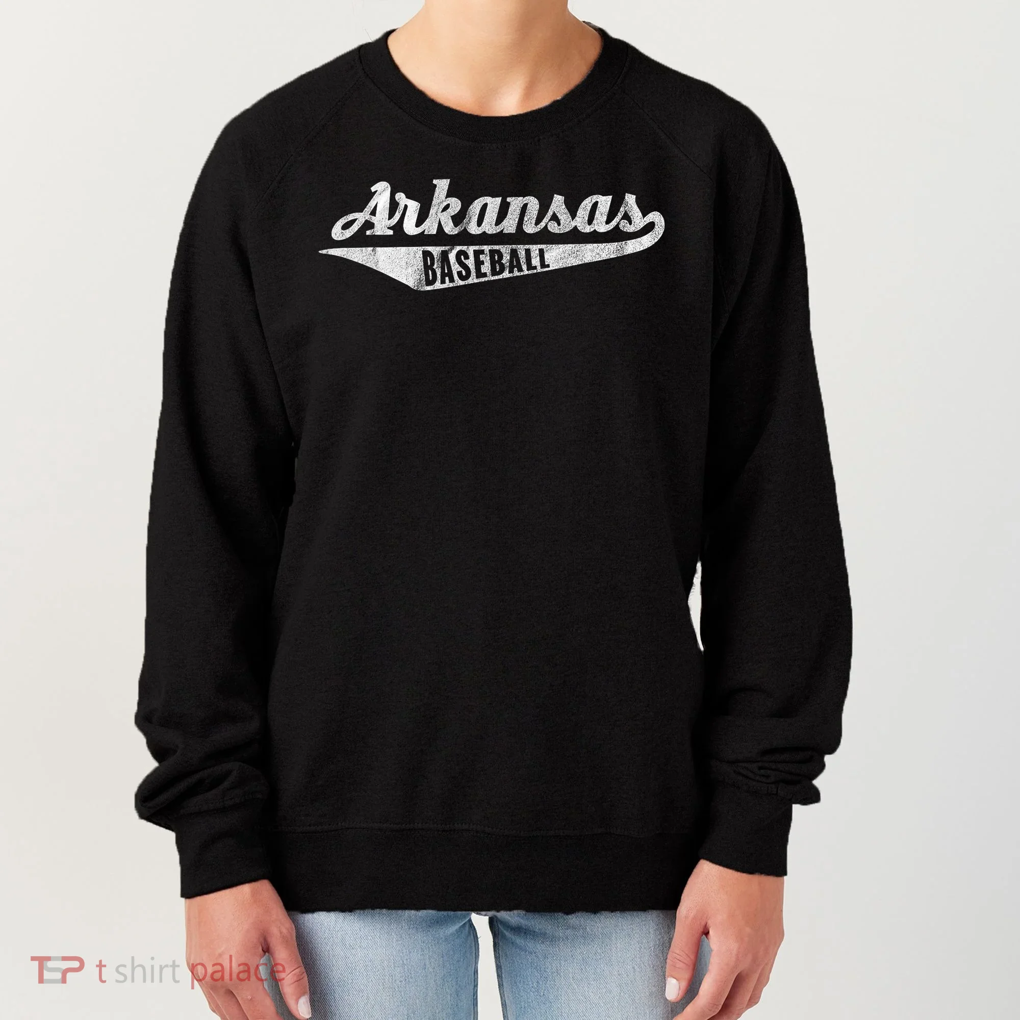 Arkansas Baseball Script Vintage Distressed Women's Sweatshirt