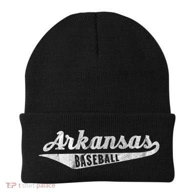 Arkansas Baseball Script Vintage Distressed Beanie