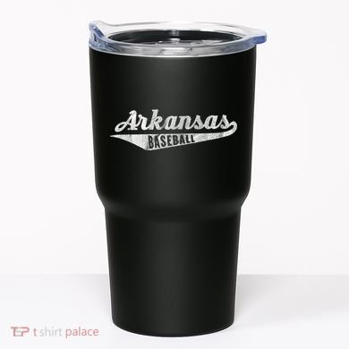 Arkansas Baseball Script Vintage Distressed Tumbler