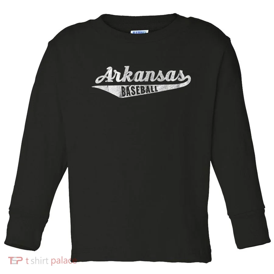 Arkansas Baseball Script Vintage Distressed Toddler Long Sleeve