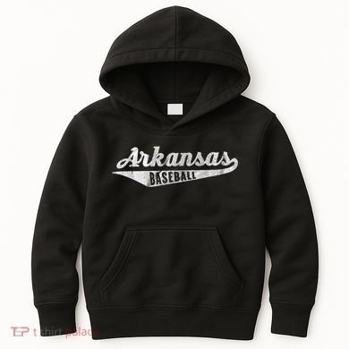 Arkansas Baseball Script Vintage Distressed Kids Hoodie