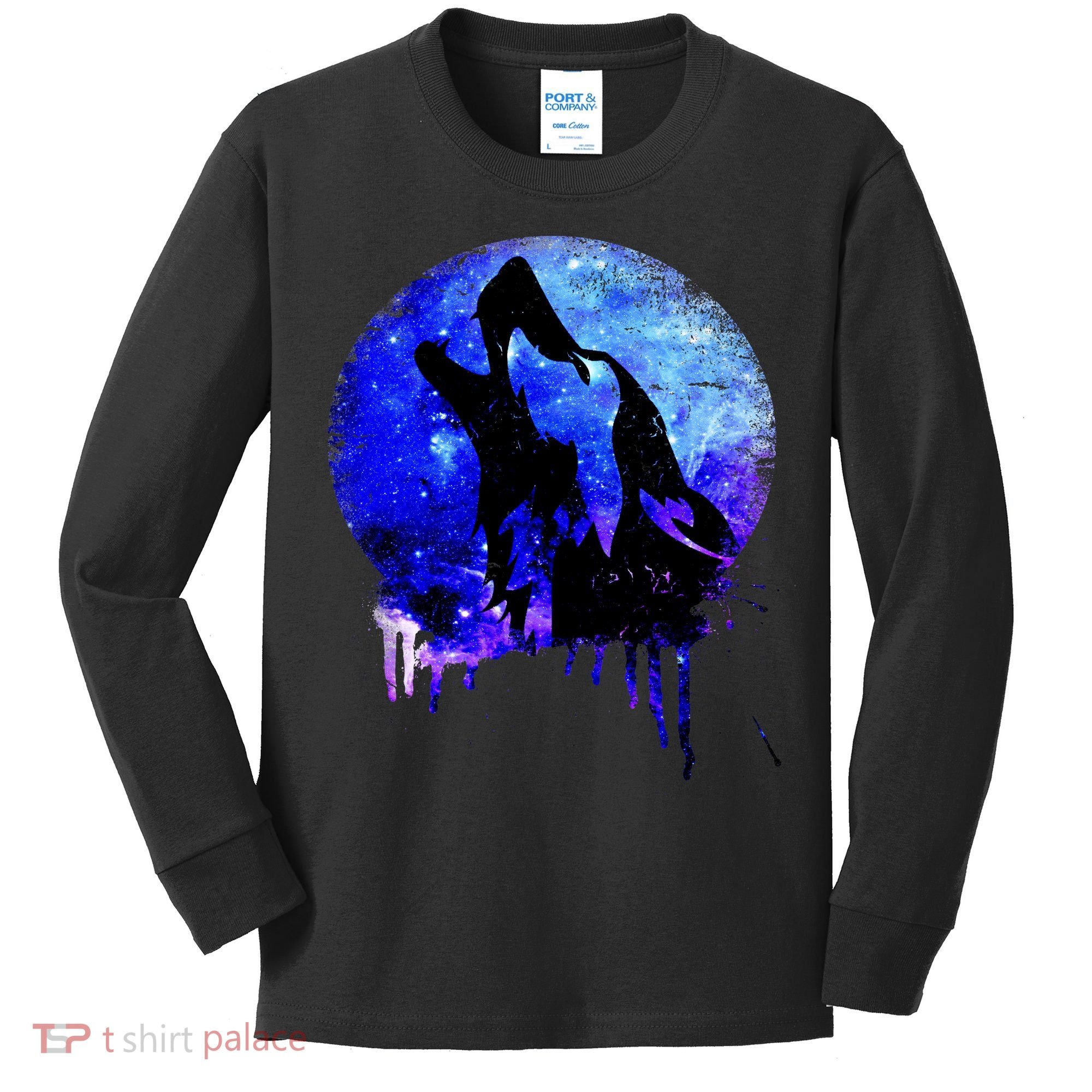Abstract Moon Wolf Kids Long Sleeve Shirt