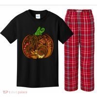 Abstract Pumpkin Thanksgiving Logo Kids Plaid Pajama Set thumb 0