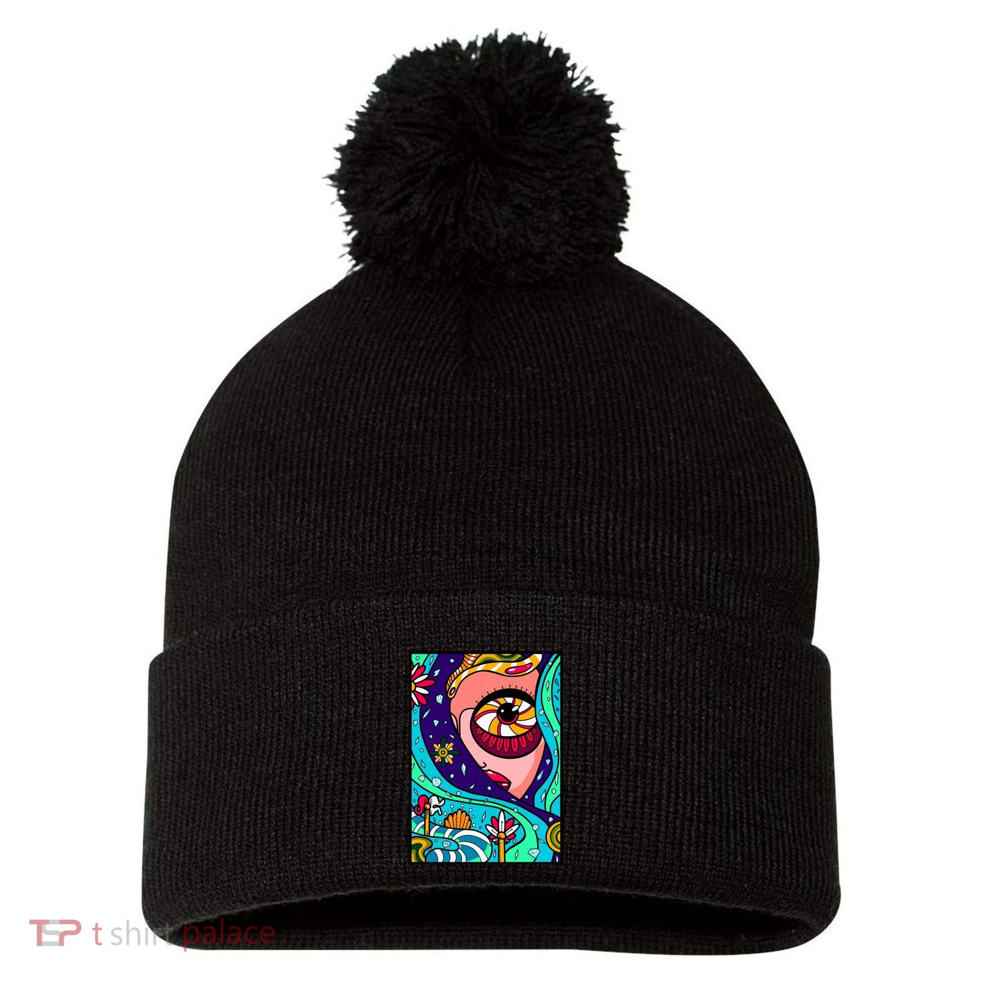 Abstract Sky Girl Pom Pom 12in Knit Beanie