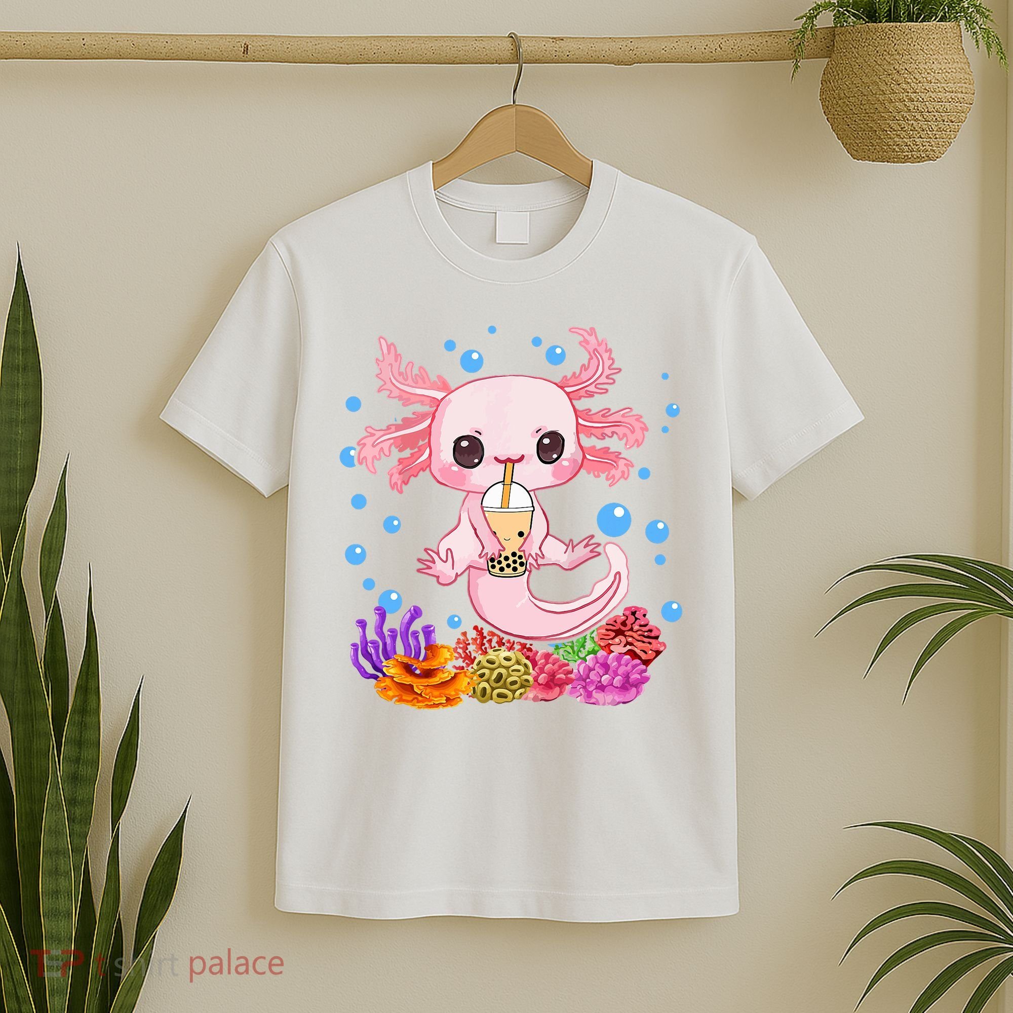 Axolotl Boba Tea Bobalotl Teen Girl Cute Graphic Kawaii T-Shirt