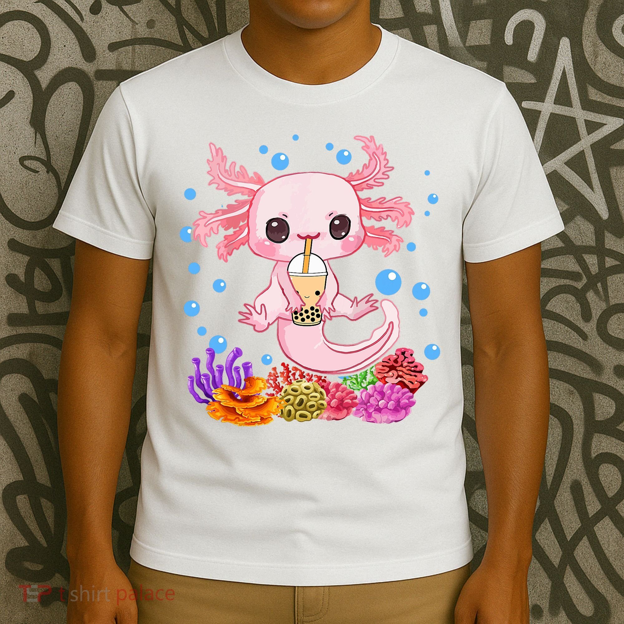 Axolotl Boba Tea Bobalotl Teen Girl Cute Graphic Kawaii T-Shirt