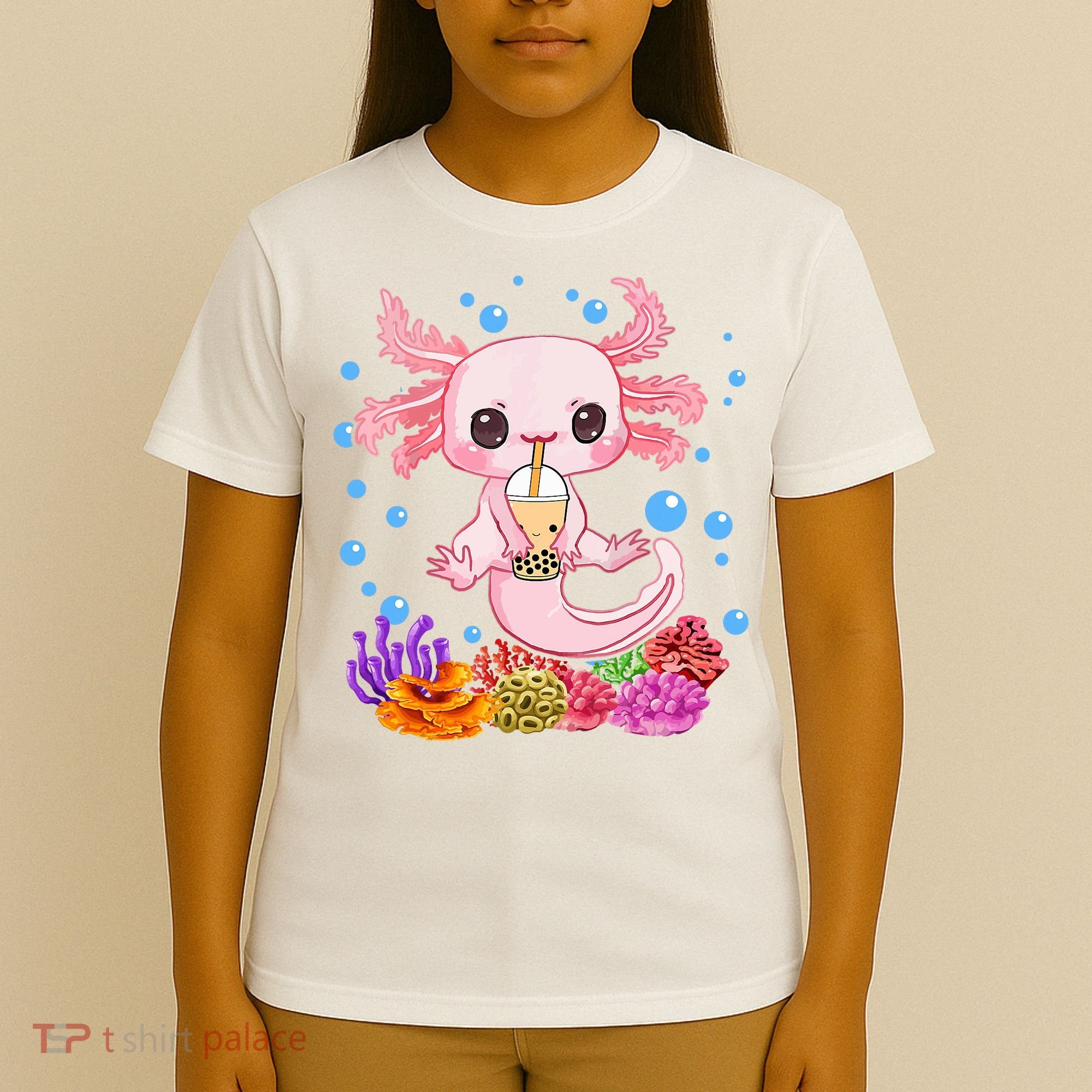 Axolotl Boba Tea Bobalotl Teen Girl Cute Graphic Kawaii T-Shirt