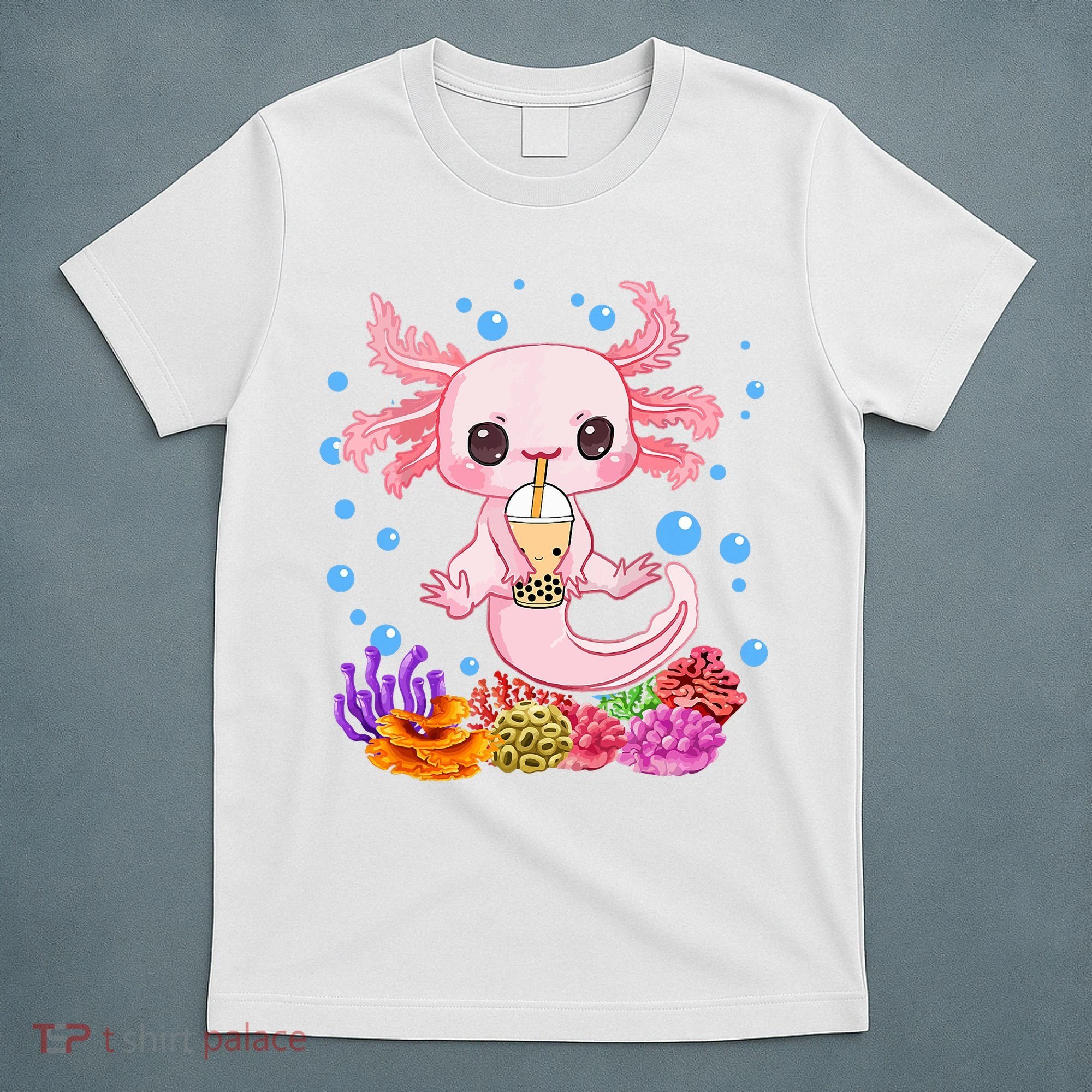 Axolotl Boba Tea Bobalotl Teen Girl Cute Graphic Kawaii T-Shirt