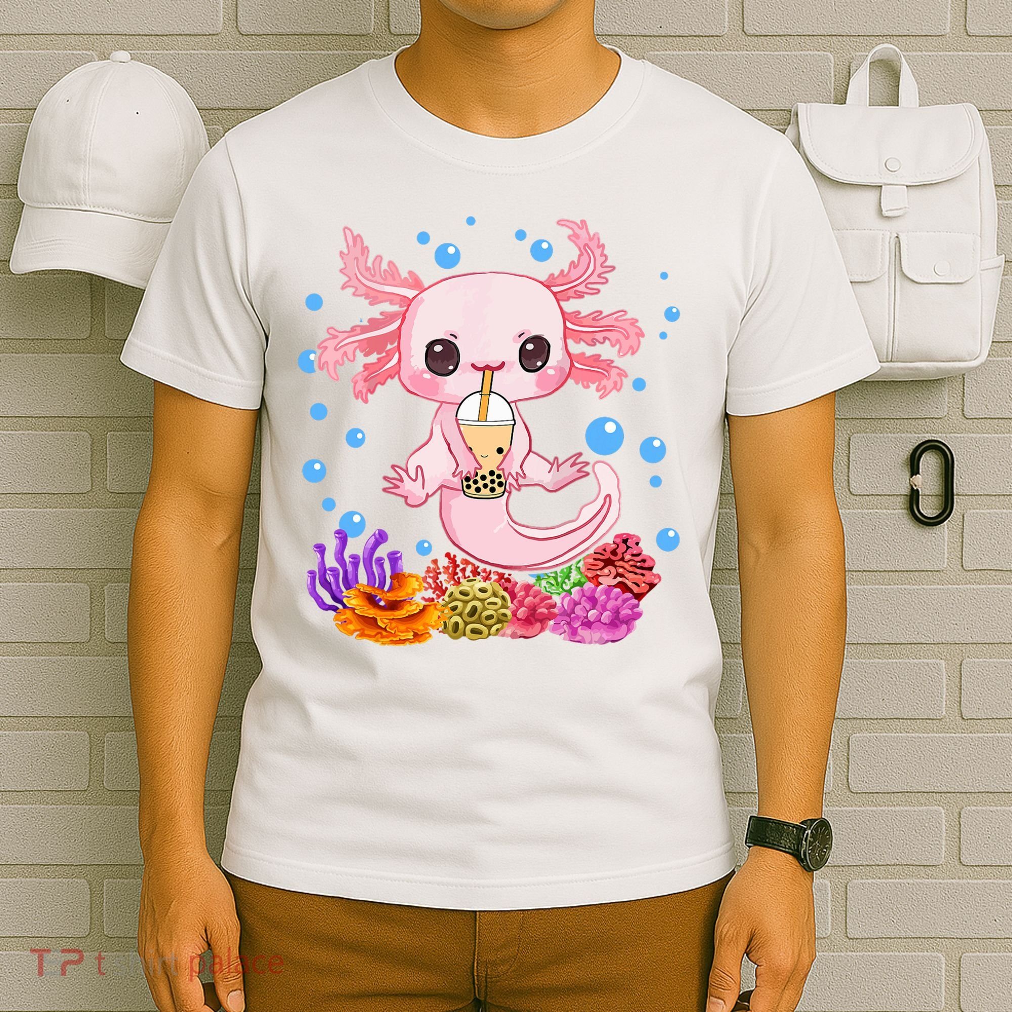 Axolotl Boba Tea Bobalotl Teen Girl Cute Graphic Kawaii T-Shirt