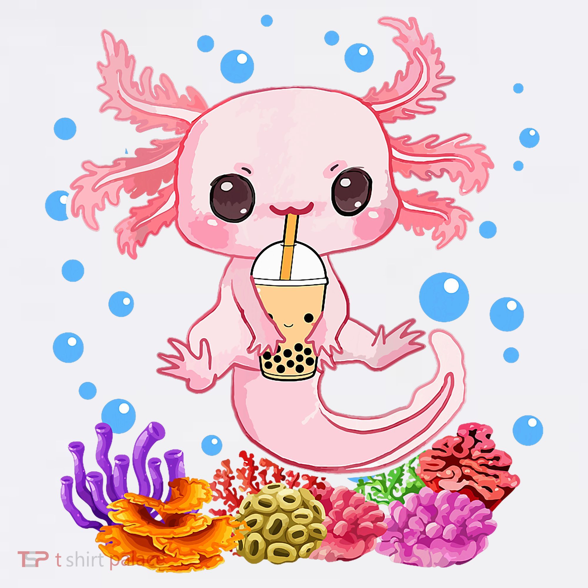 Axolotl Boba Tea Bobalotl Teen Girl Cute Graphic Kawaii T-Shirt