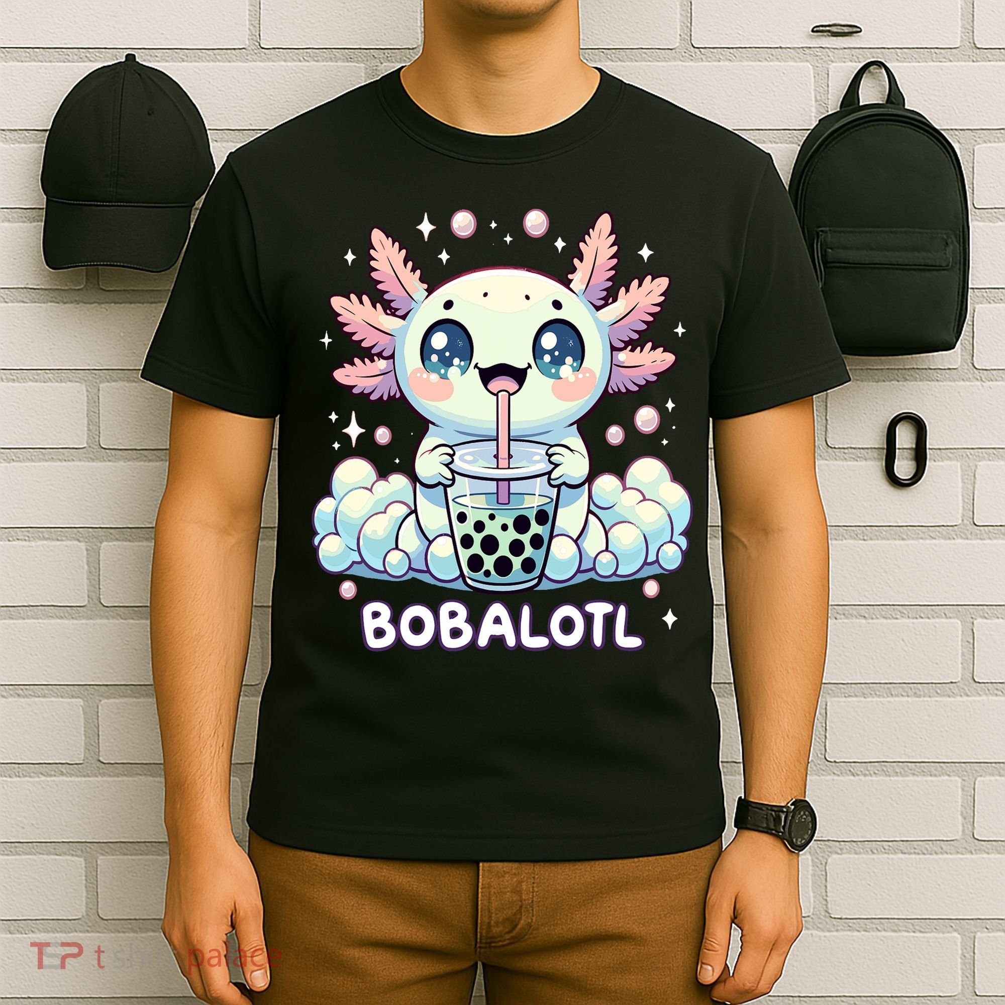 Axolotl Bubble Tea Anime Kawaii Cute Axolotl  T-Shirt