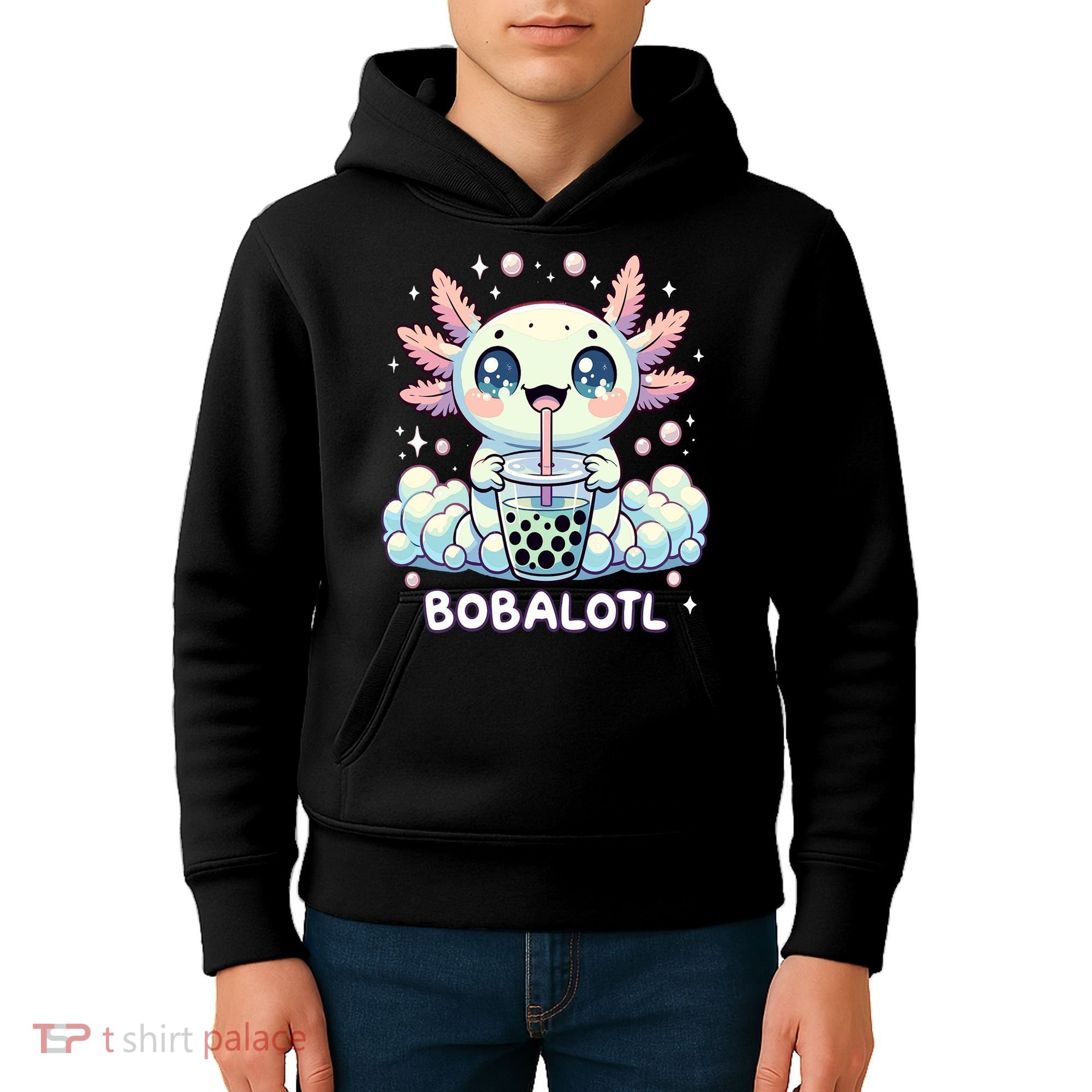 Axolotl Bubble Tea Anime Kawaii Cute Axolotl  Kids Hoodie