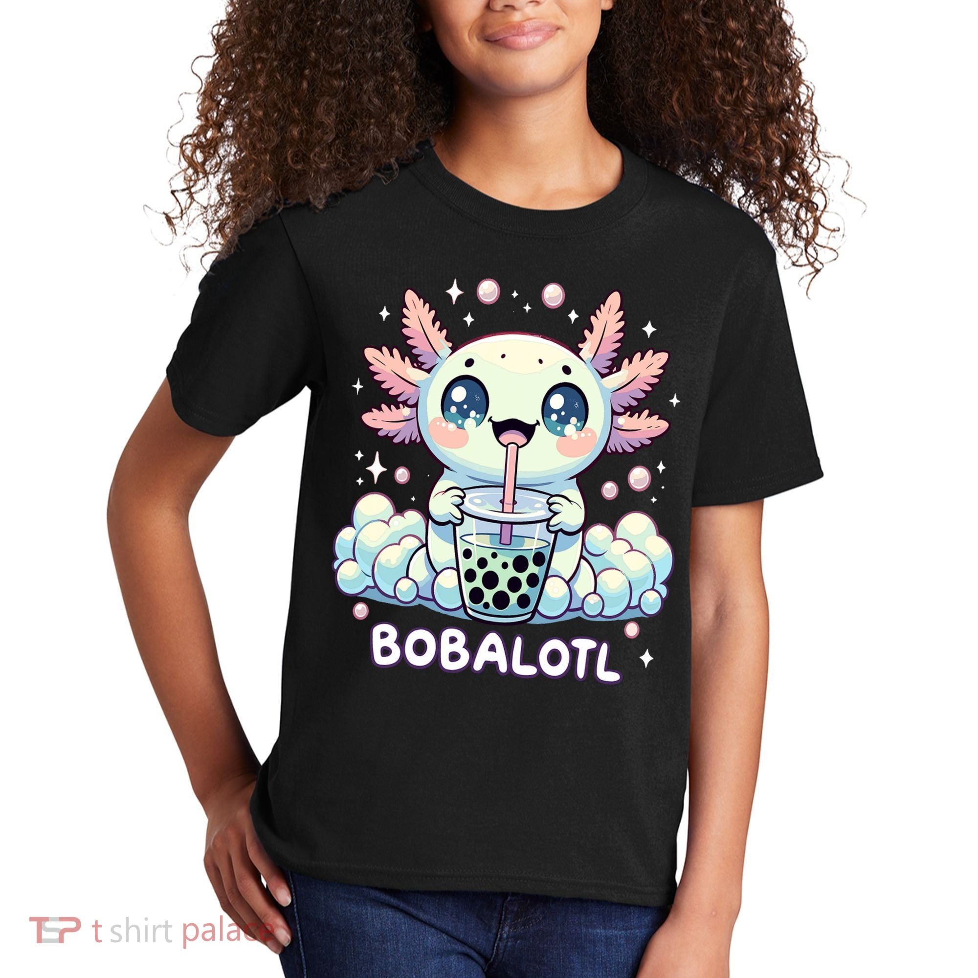 Axolotl Bubble Tea Anime Kawaii Cute Axolotl  Kids T-Shirt