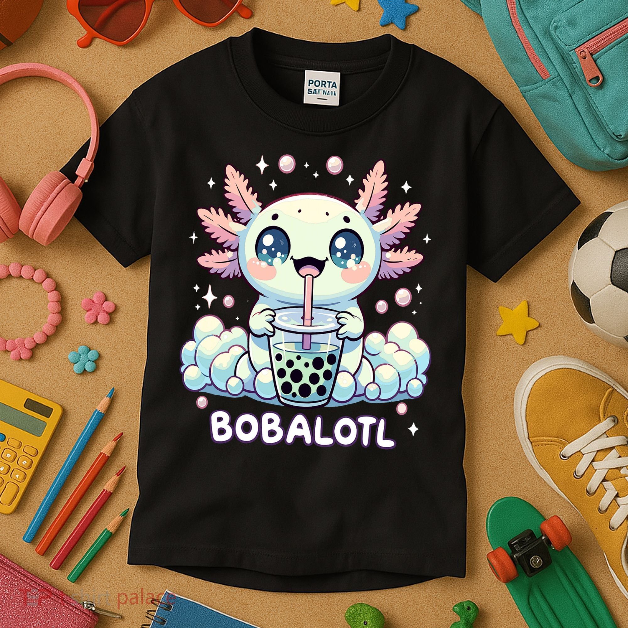 Axolotl Bubble Tea Anime Kawaii Cute Axolotl  Kids T-Shirt