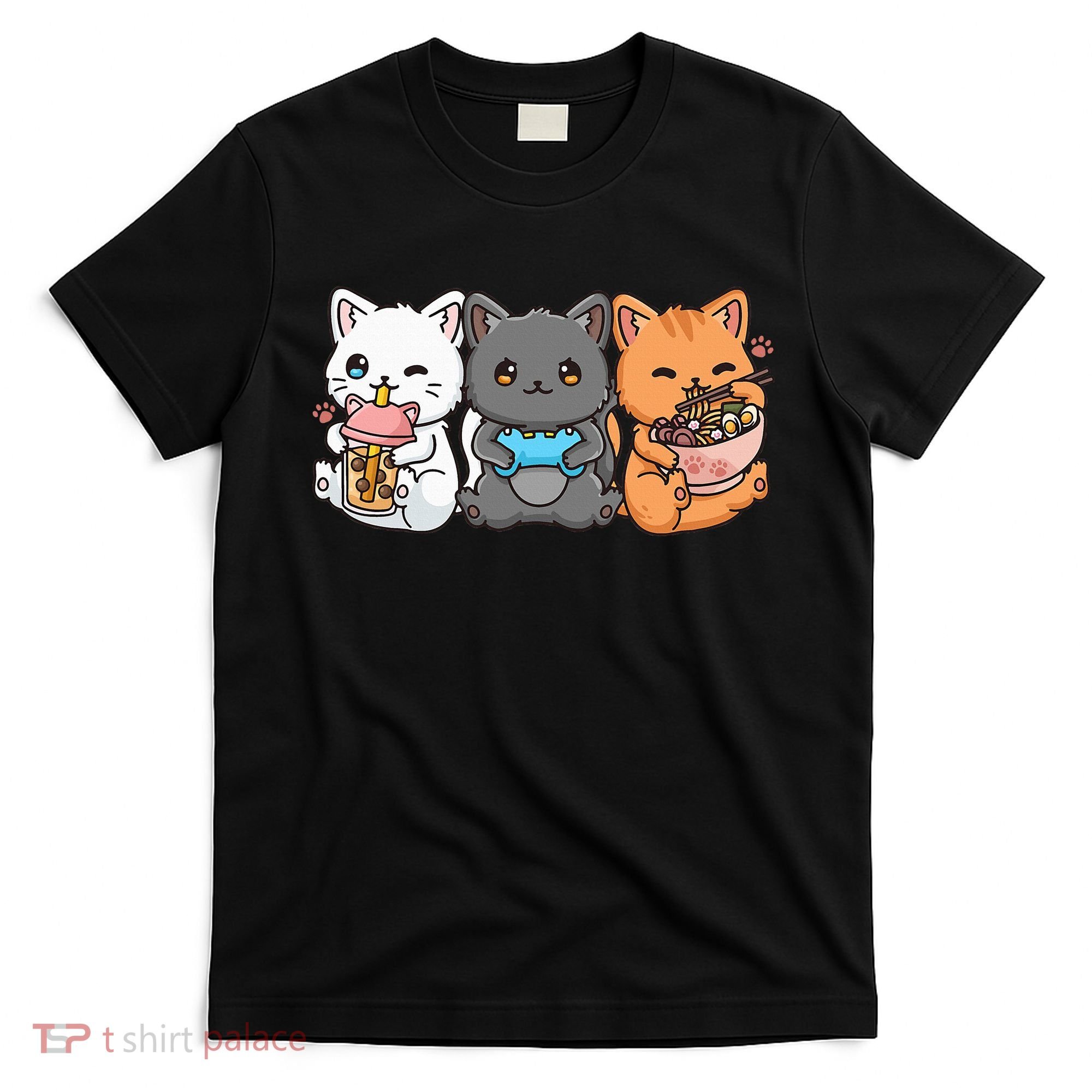 Anime Boba Tea Bubble Tea Gaming Gamer Ramen Cat T-Shirt