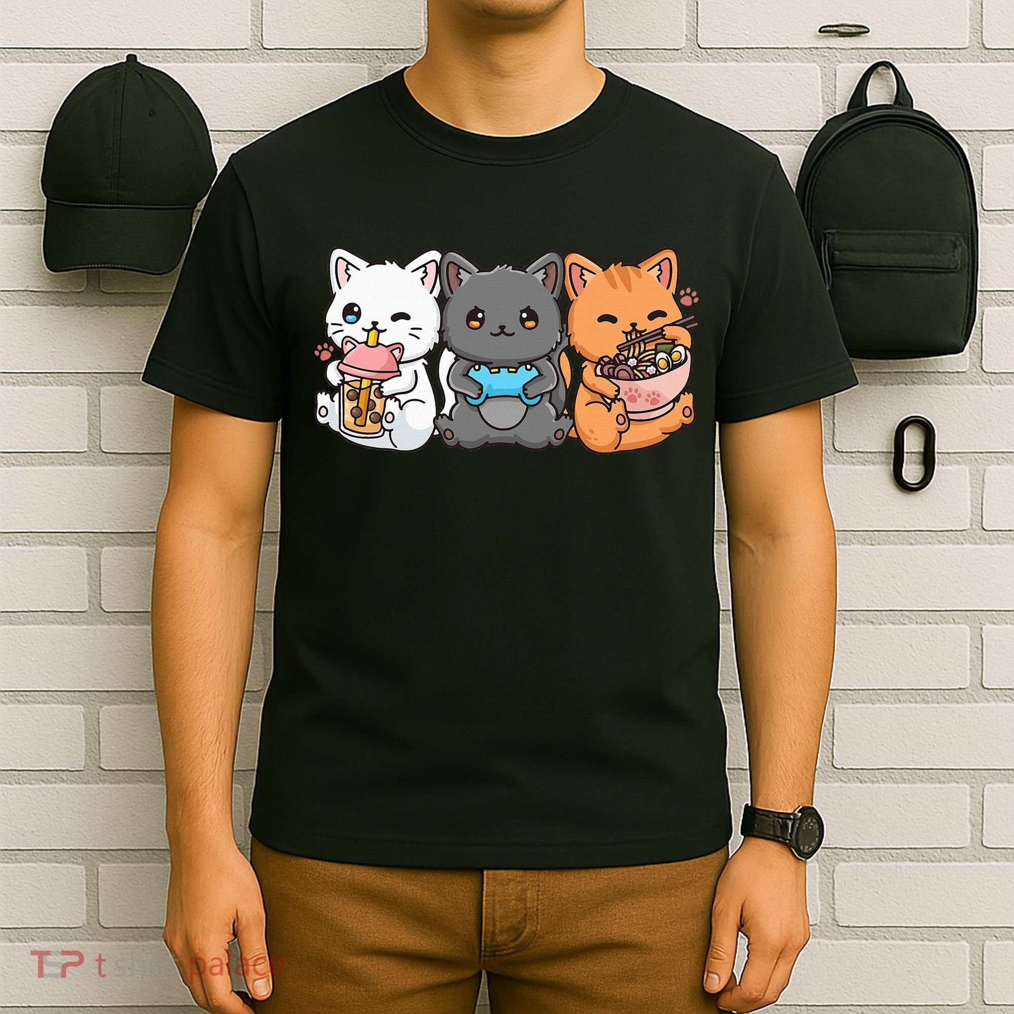 Anime Boba Tea Bubble Tea Gaming Gamer Ramen Cat T-Shirt