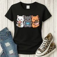 Anime Boba Tea Bubble Tea Gaming Gamer Ramen Cat Women's T-Shirt thumb 3