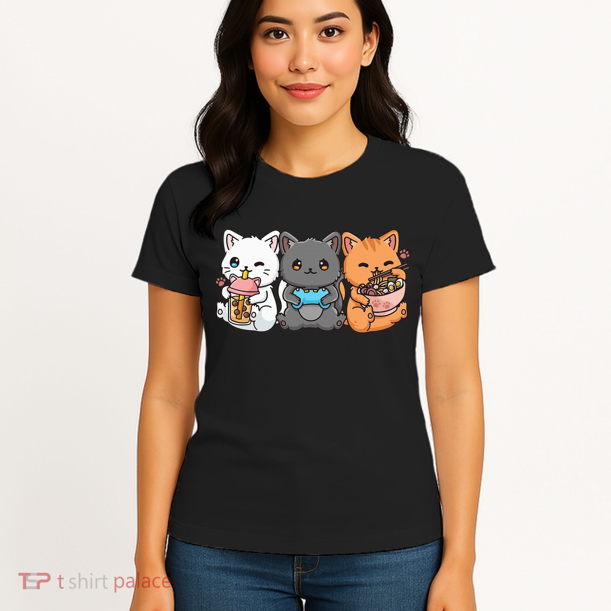 Anime Boba Tea Bubble Tea Gaming Gamer Ramen Cat Women's T-Shirt