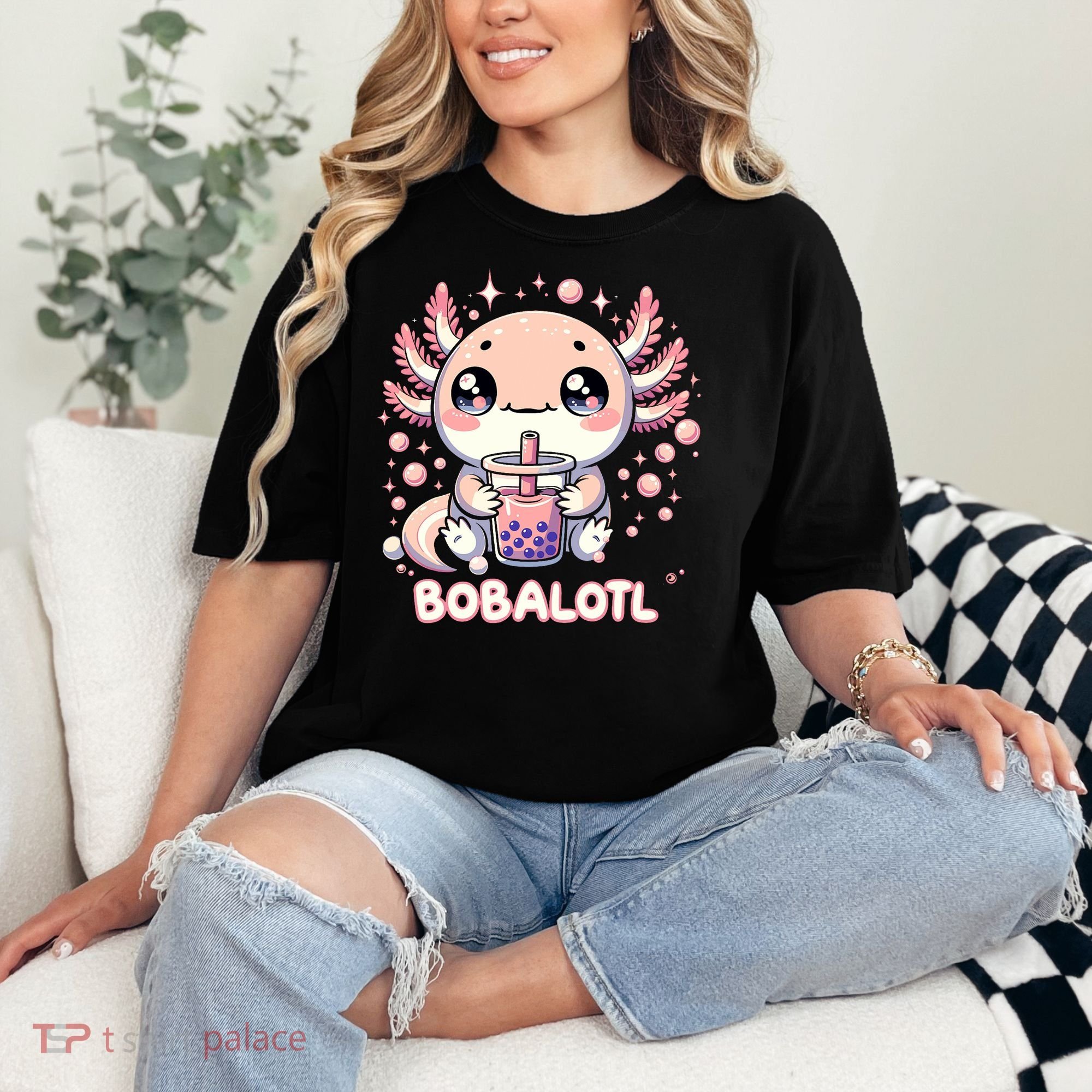 Axolotl Boba Tea Kawaii Anime Cute Comfort Colors T-Shirt