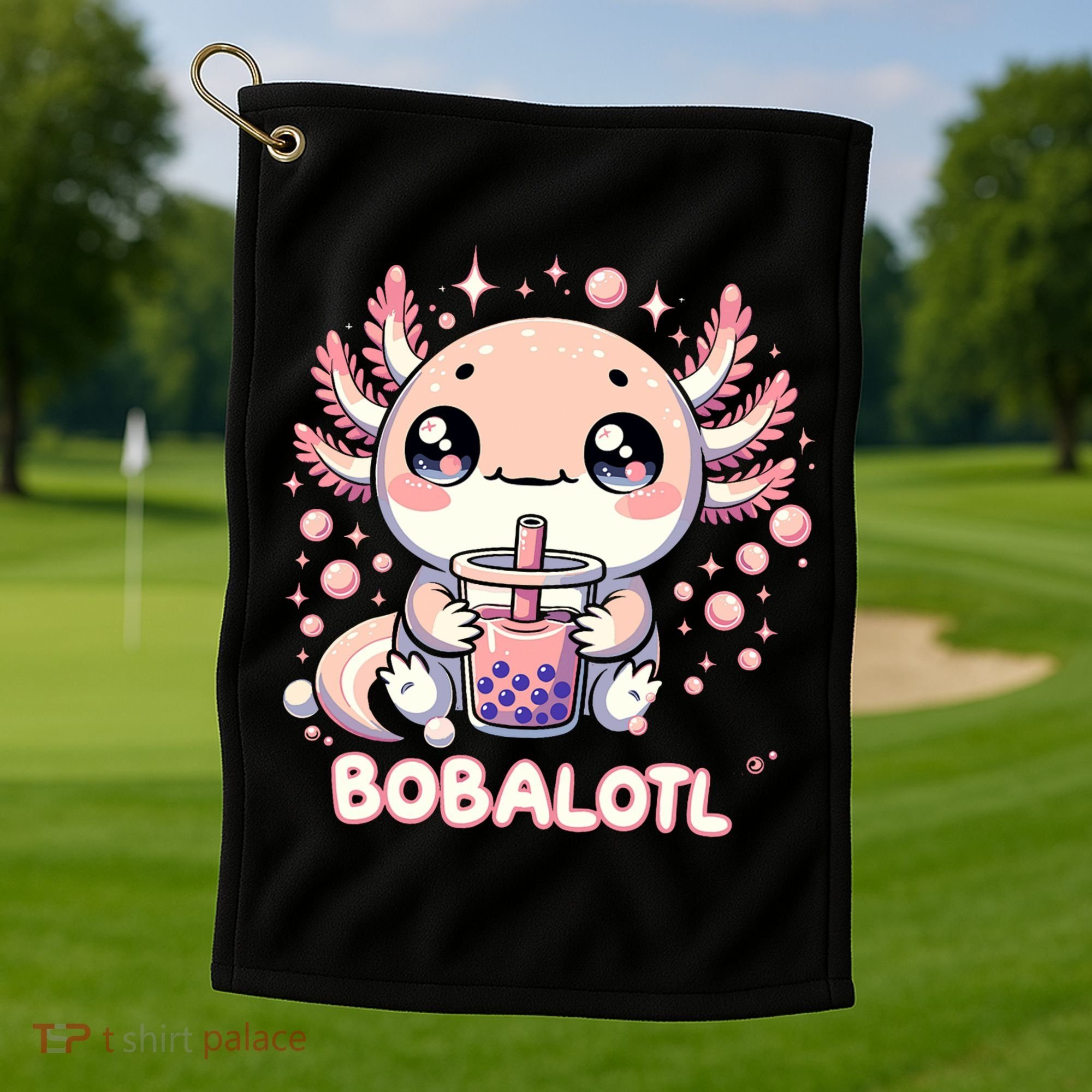 Axolotl Boba Tea Kawaii Anime Cute Golf Towel