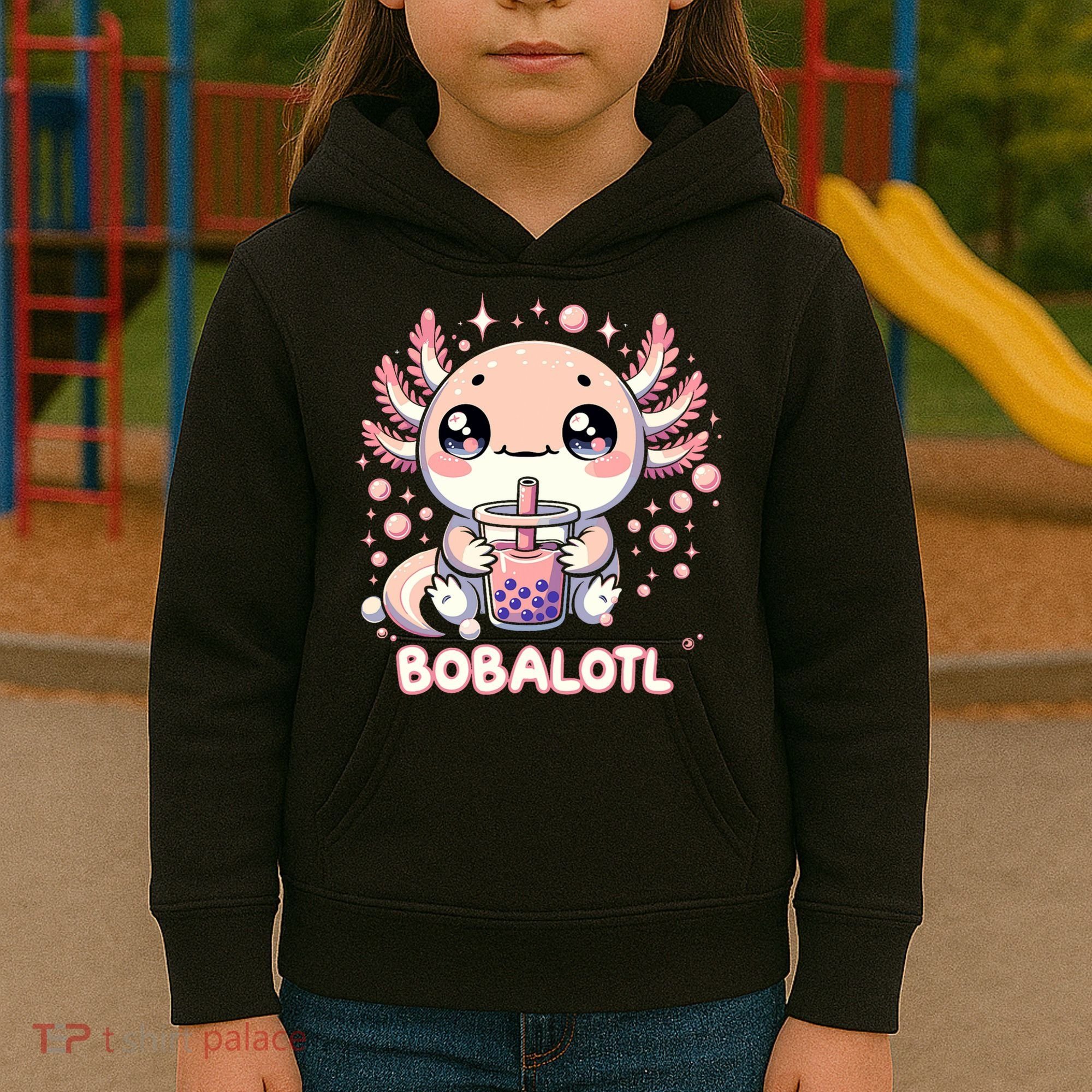 Axolotl Boba Tea Kawaii Anime Cute Kids Hoodie