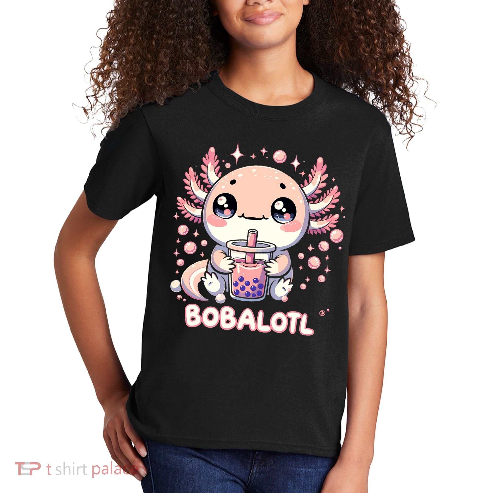 Axolotl Boba Tea Kawaii Anime Cute Kids T-Shirt