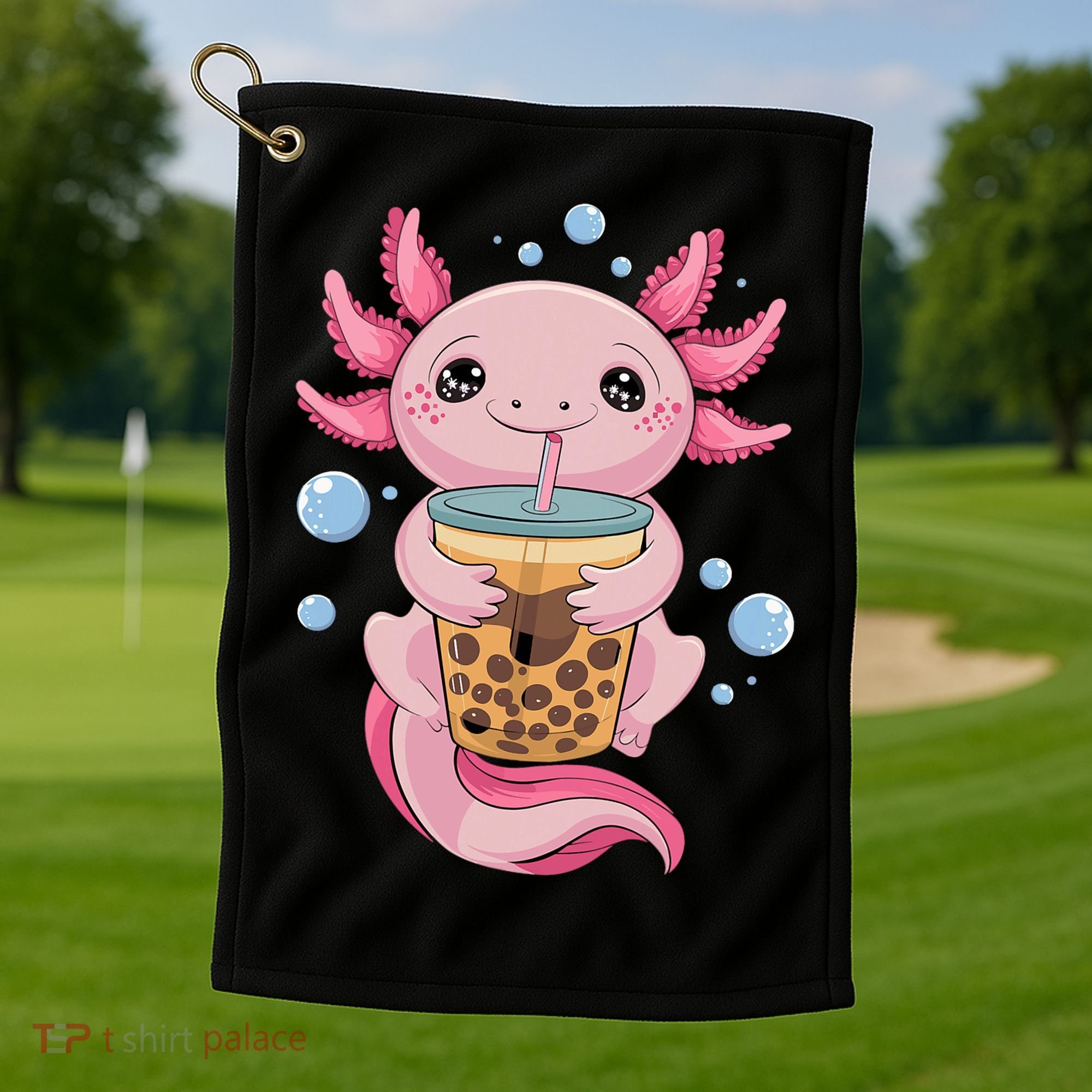 Axolotl Boba Tea Bubble Tea Kawaii Axolotl Golf Towel