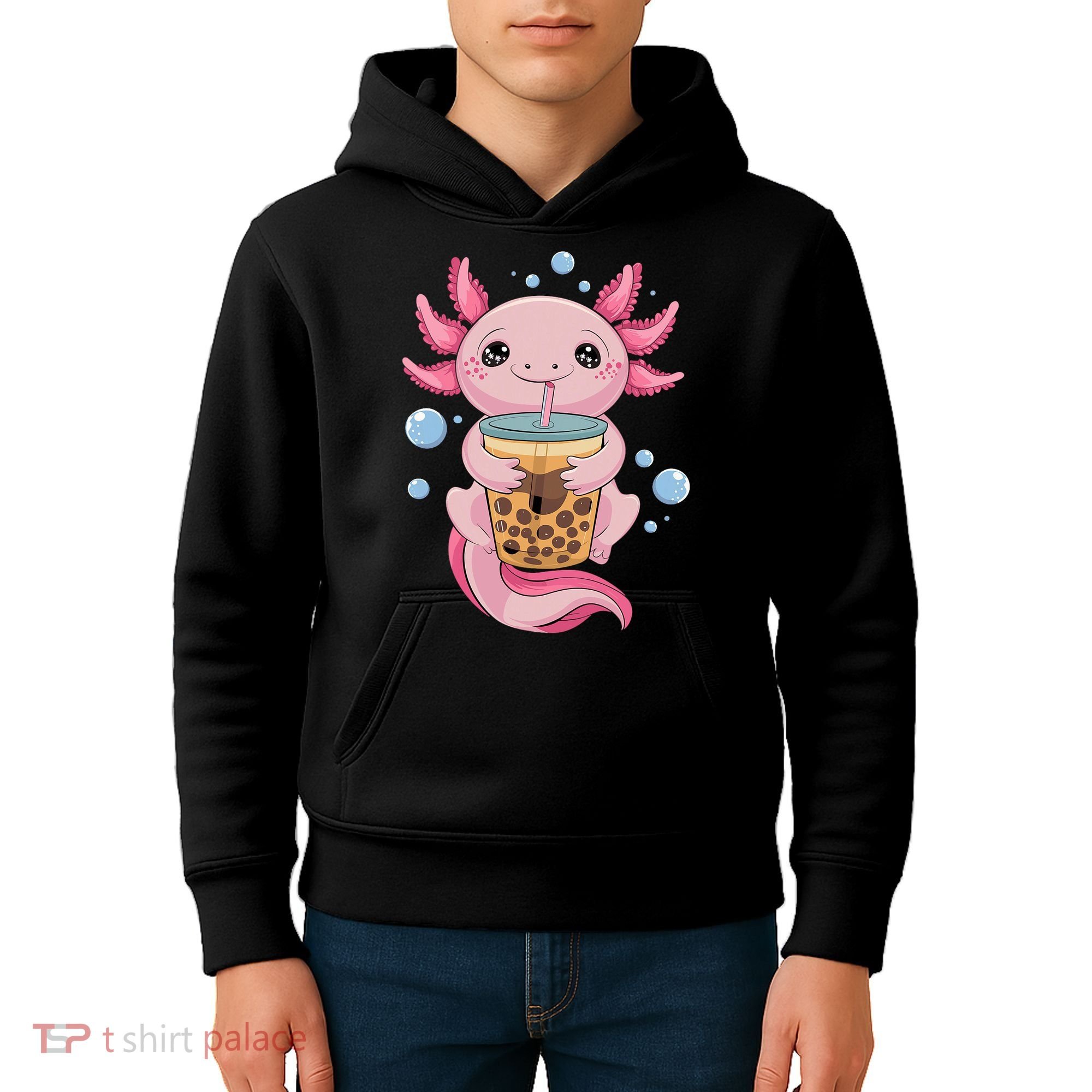 Axolotl Boba Tea Bubble Tea Kawaii Axolotl Kids Hoodie