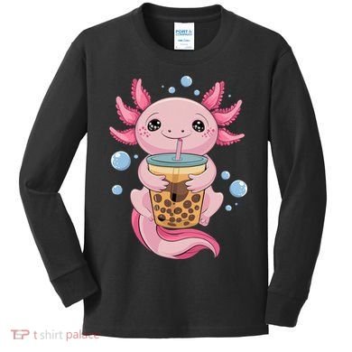 Axolotl Boba Tea Bubble Tea Kawaii Axolotl Kids Long Sleeve Shirt