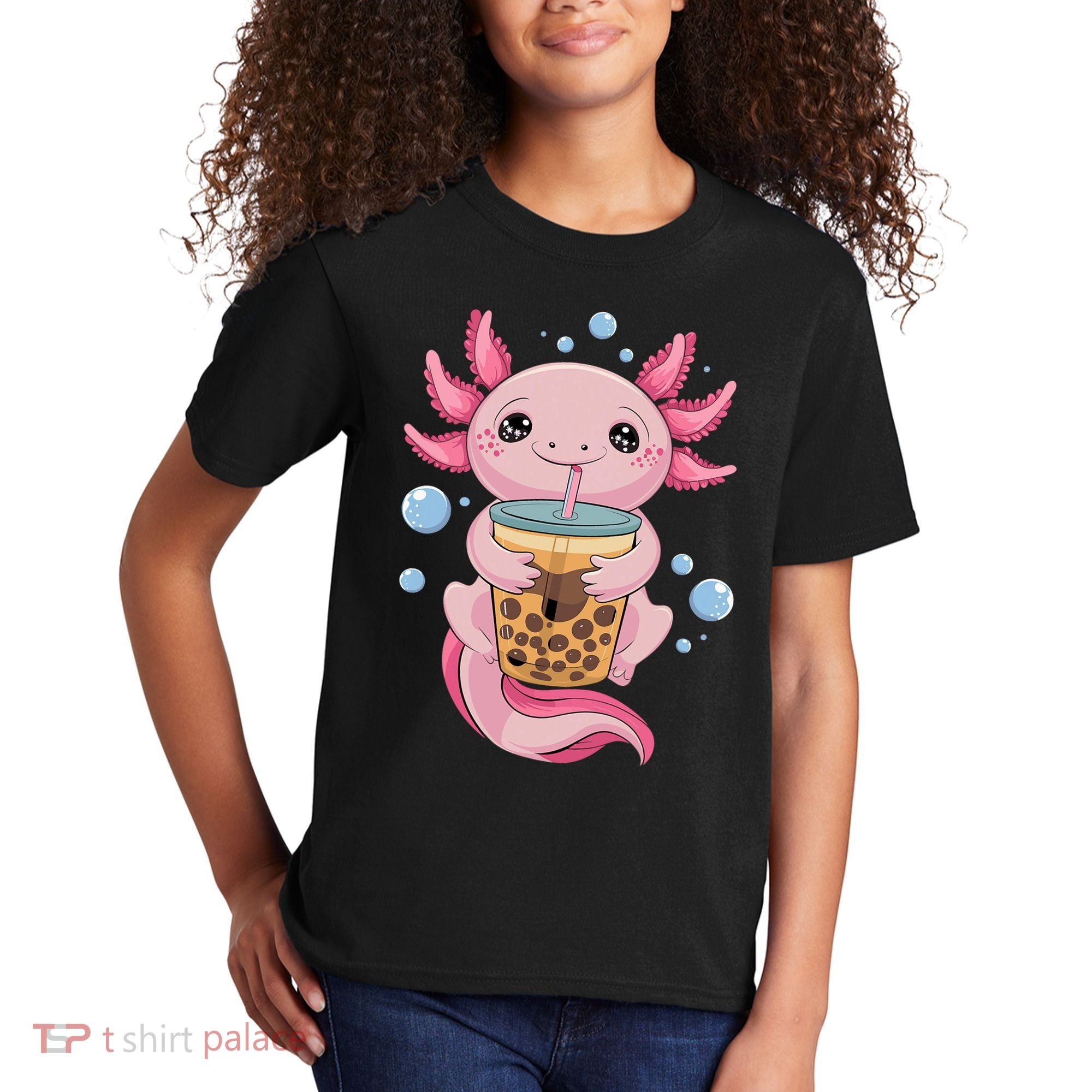 Axolotl Boba Tea Bubble Tea Kawaii Axolotl Kids T-Shirt