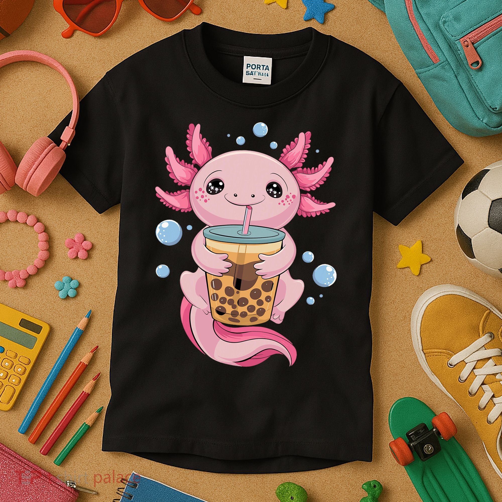 Axolotl Boba Tea Bubble Tea Kawaii Axolotl Kids T-Shirt