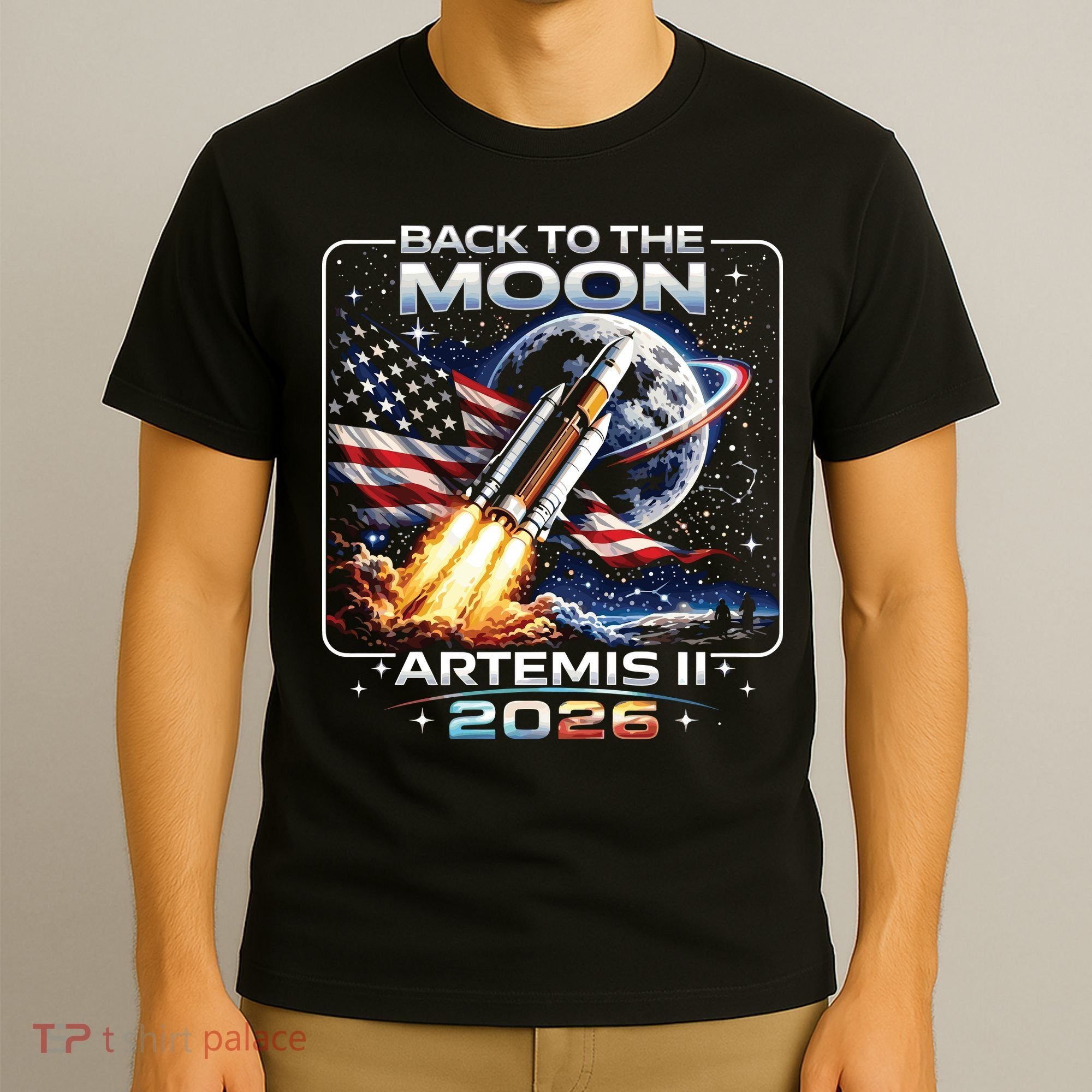 Artemis Back To The Moon 2026 USA Flag T-Shirt