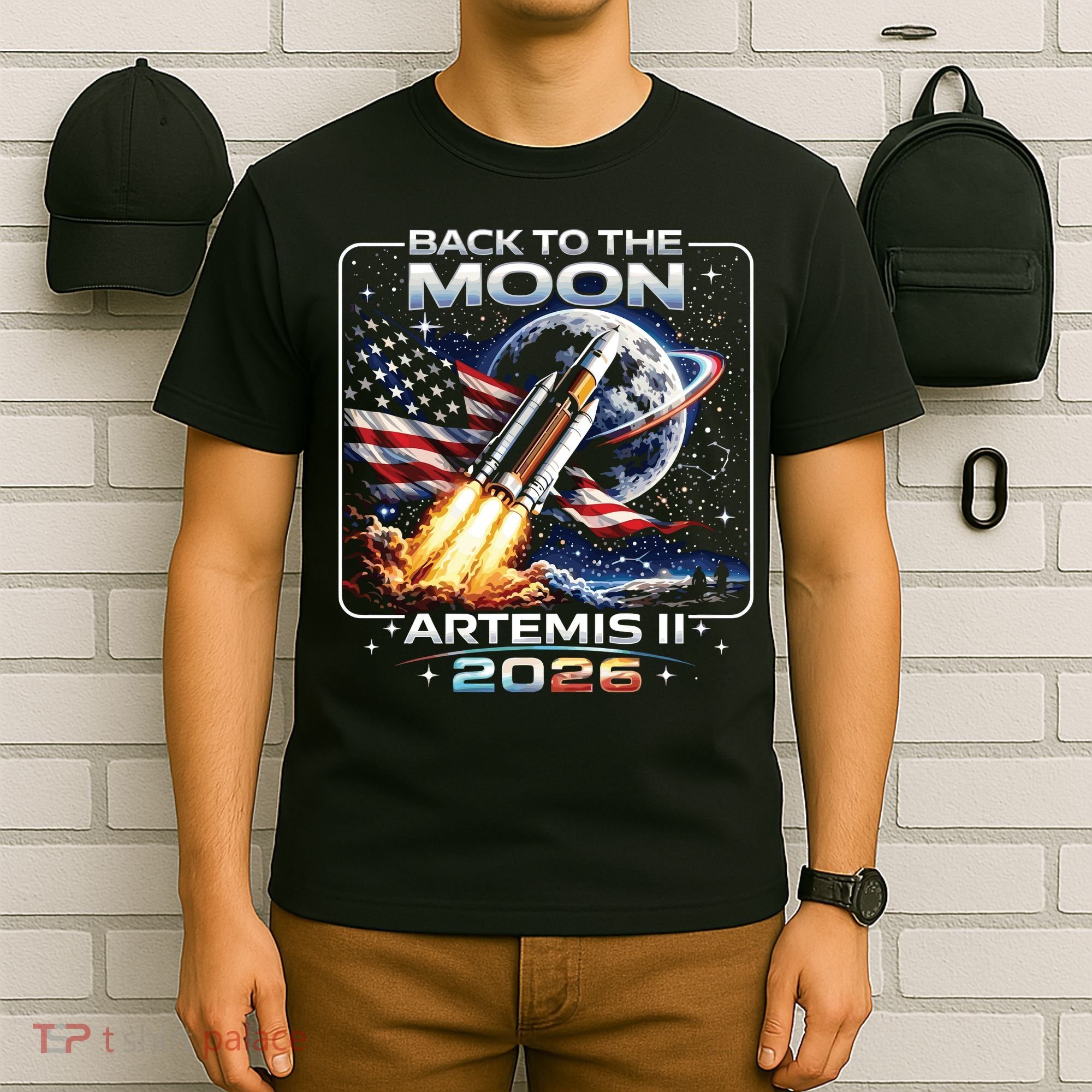 Artemis Back To The Moon 2026 USA Flag T-Shirt