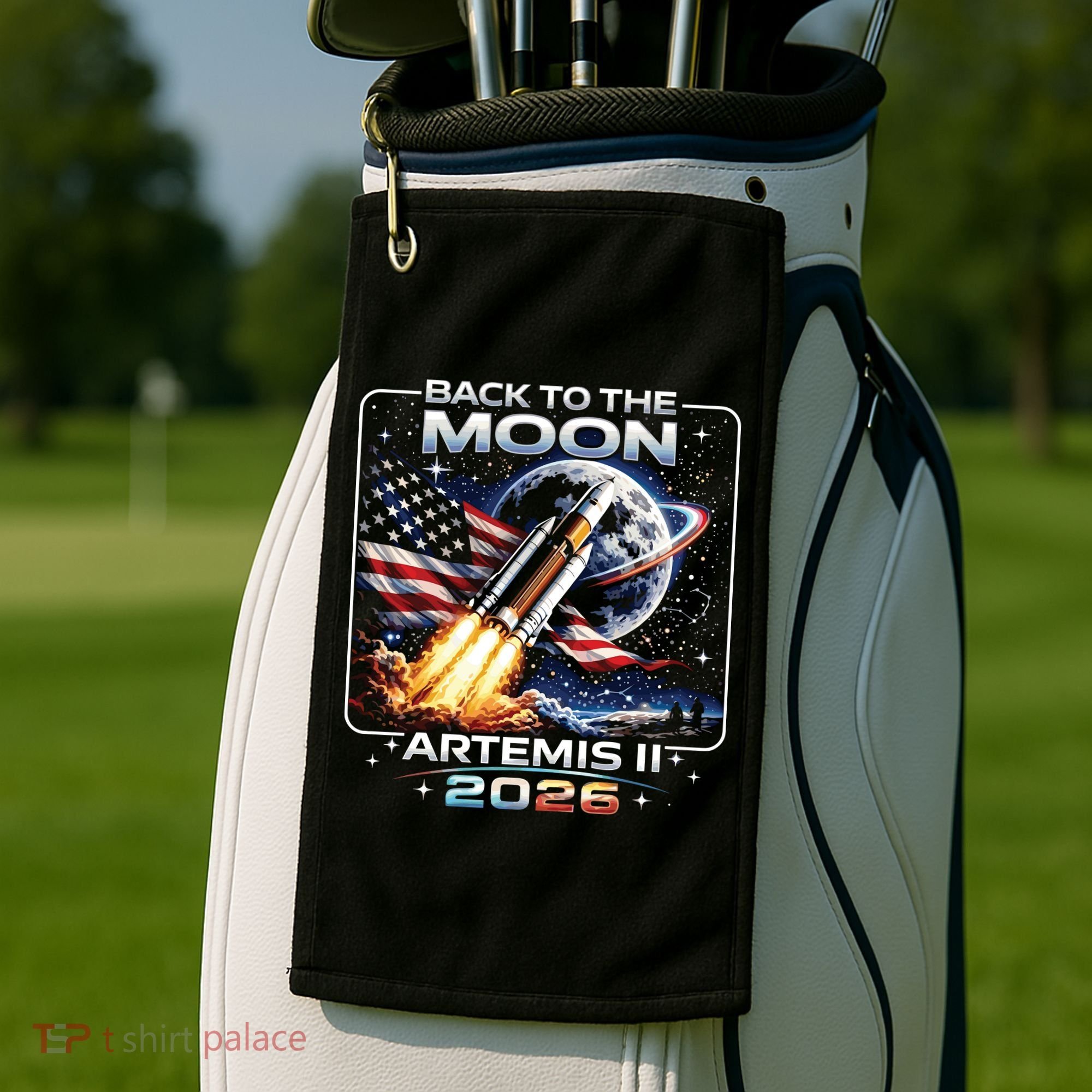 Artemis Back To The Moon 2026 USA Flag Golf Towel