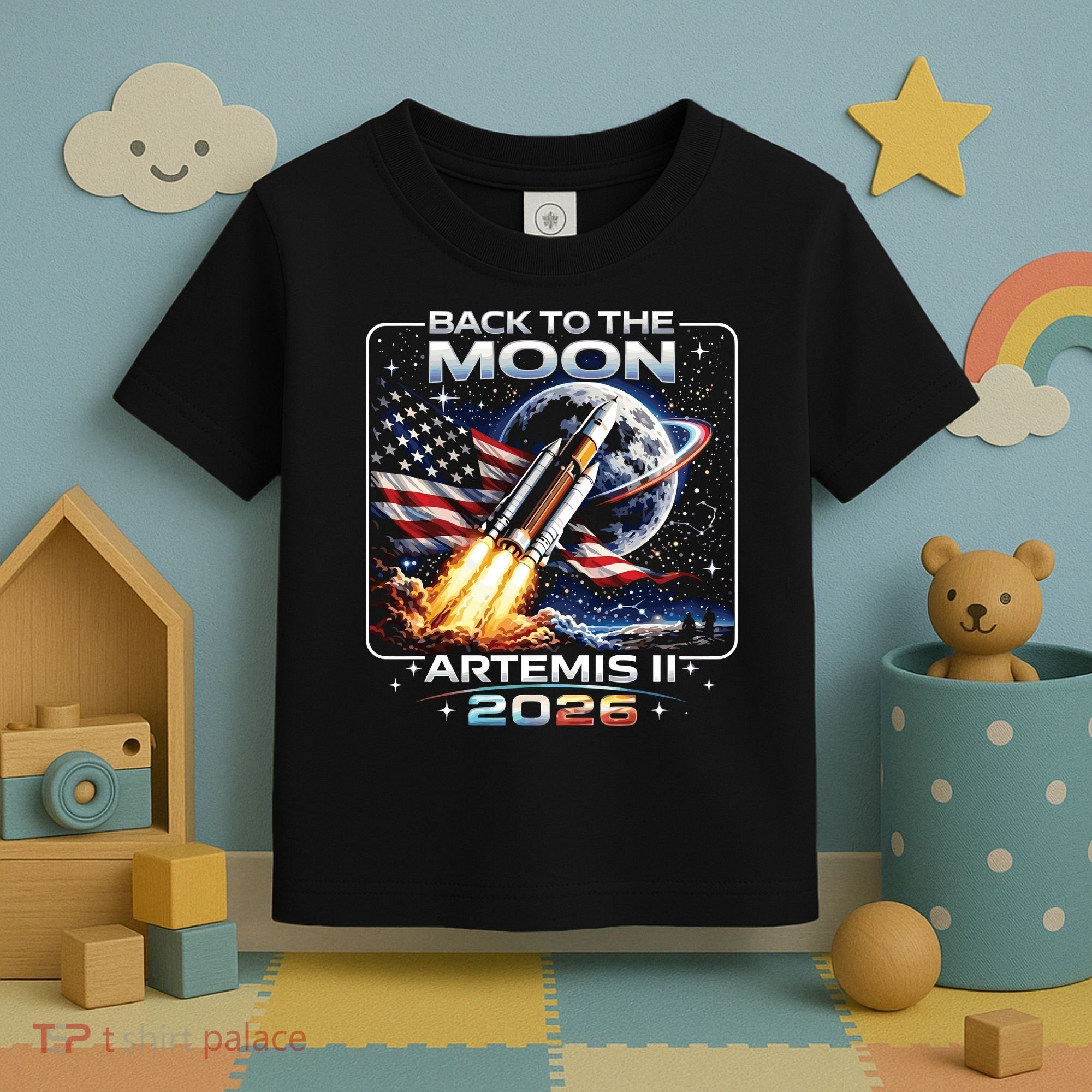 Artemis Back To The Moon 2026 USA Flag Toddler T-Shirt