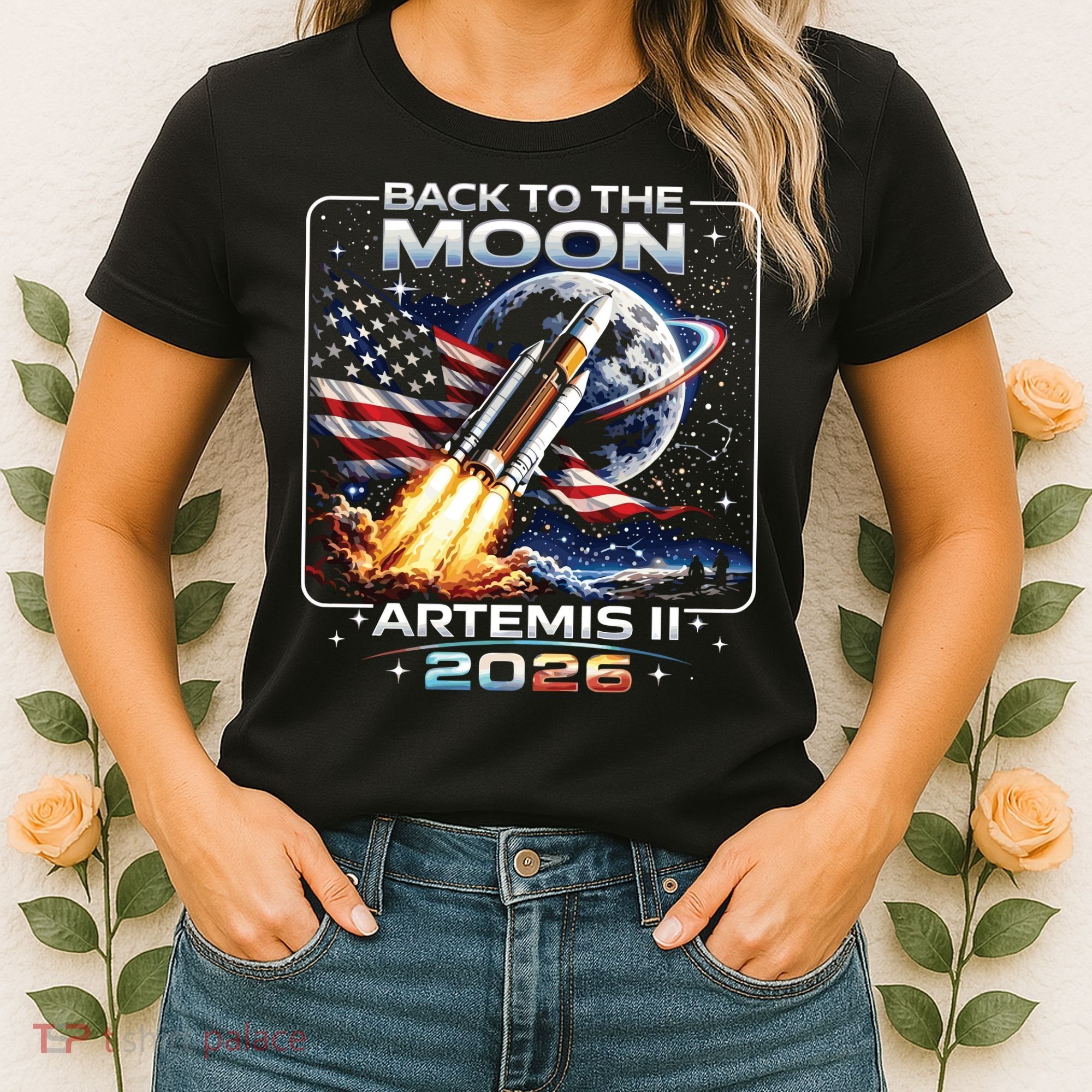 Artemis Back To The Moon 2026 USA Flag Women's T-Shirt