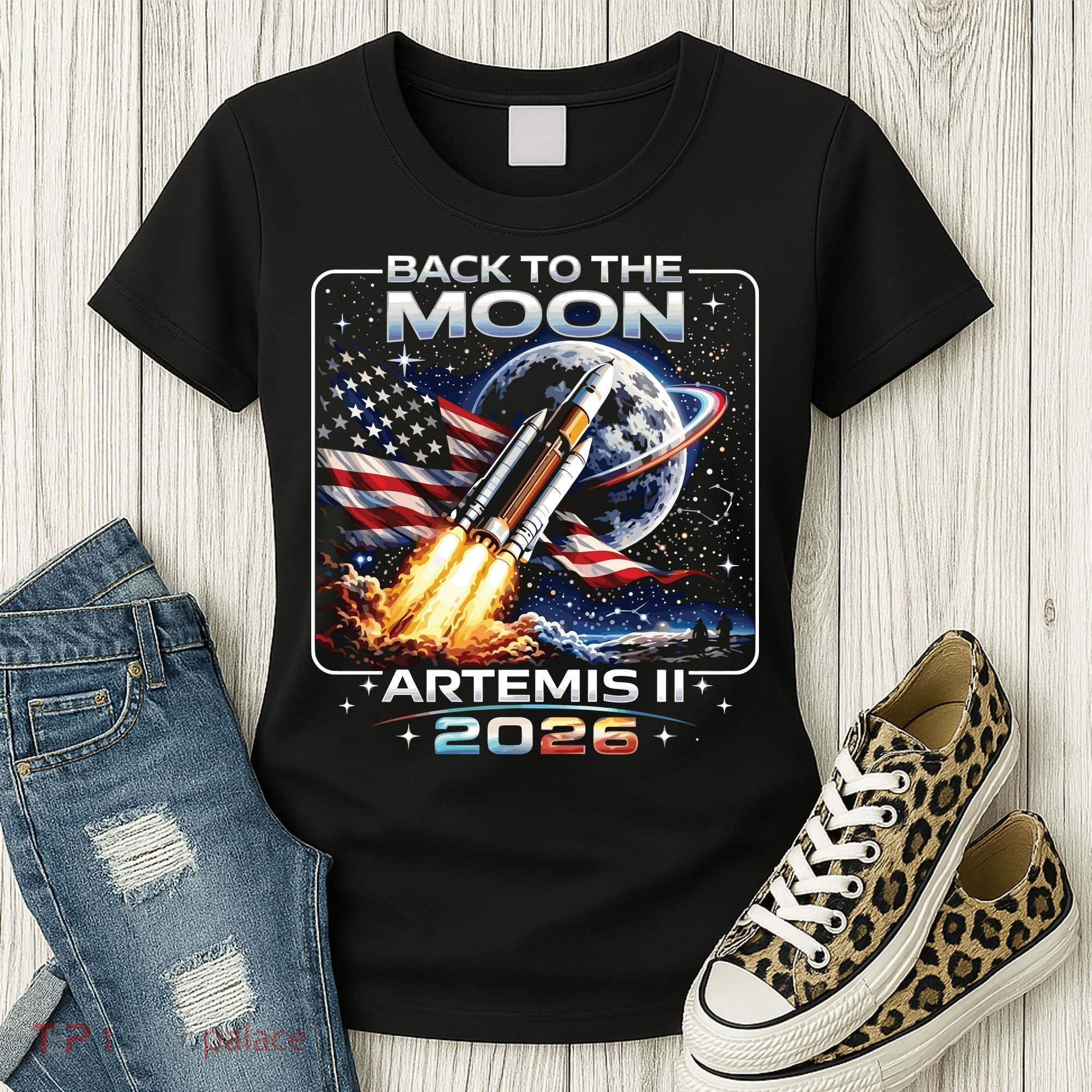 Artemis Back To The Moon 2026 USA Flag Women's T-Shirt