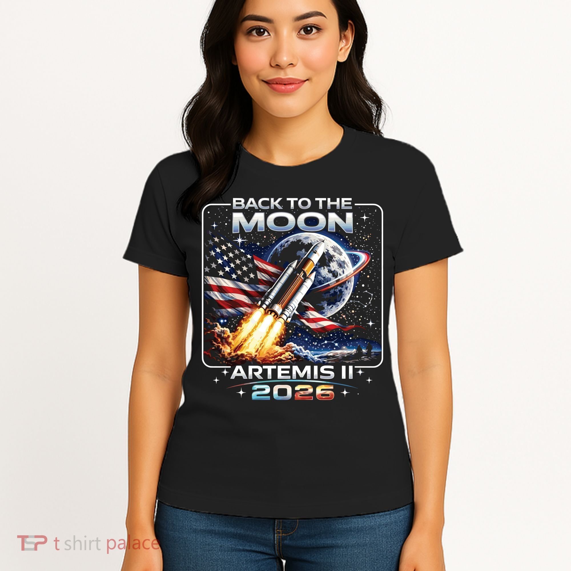 Artemis Back To The Moon 2026 USA Flag Women's T-Shirt