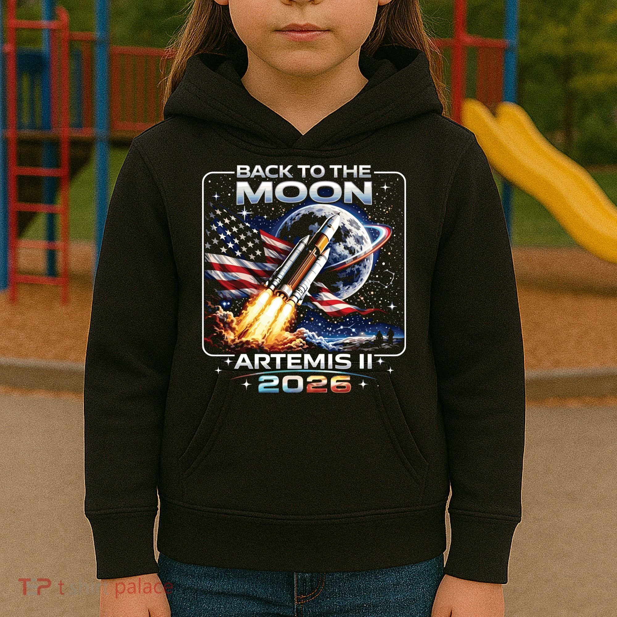 Artemis Back To The Moon 2026 USA Flag Kids Hoodie