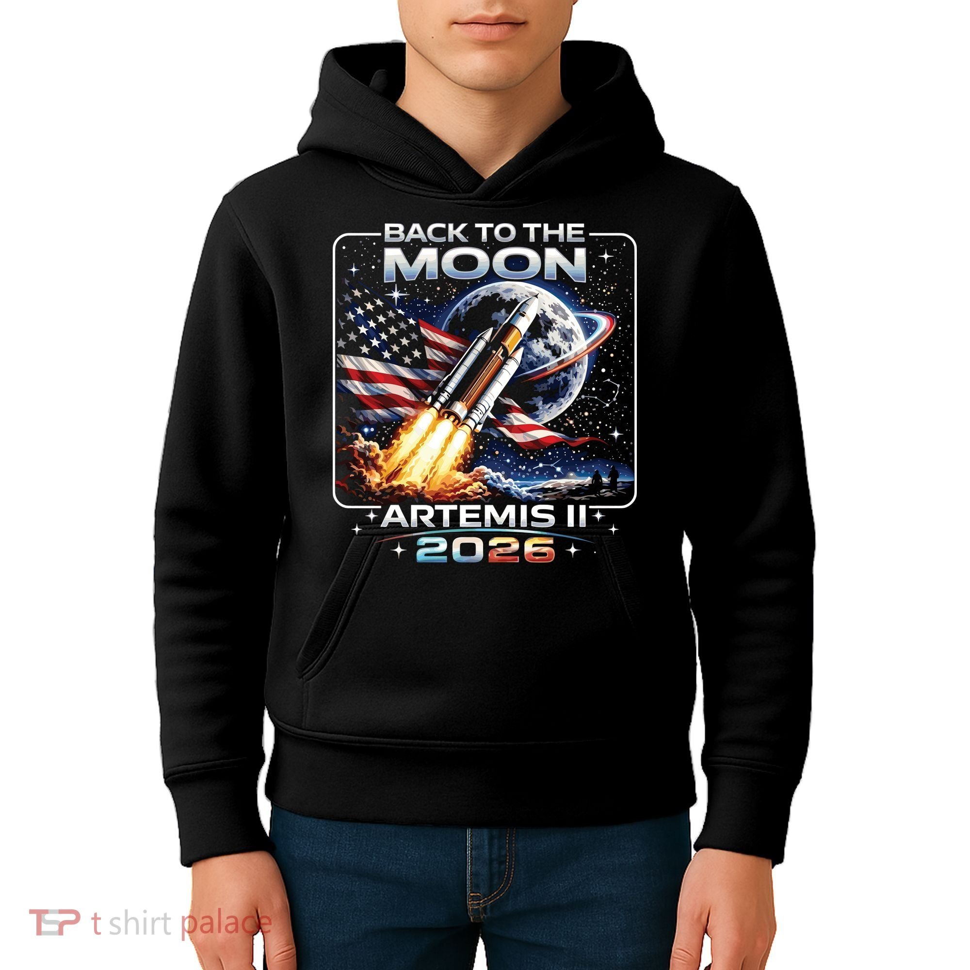 Artemis Back To The Moon 2026 USA Flag Kids Hoodie