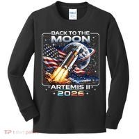 Artemis Back To The Moon 2026 USA Flag Kids Long Sleeve Shirt thumb 0