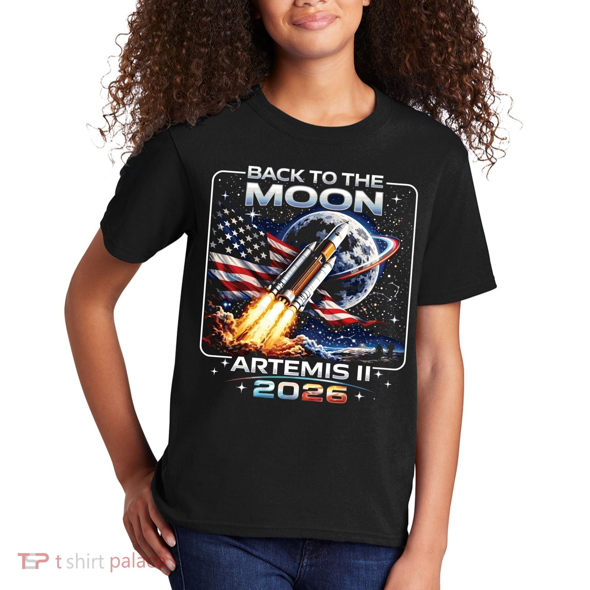 Artemis Back To The Moon 2026 USA Flag Kids T-Shirt
